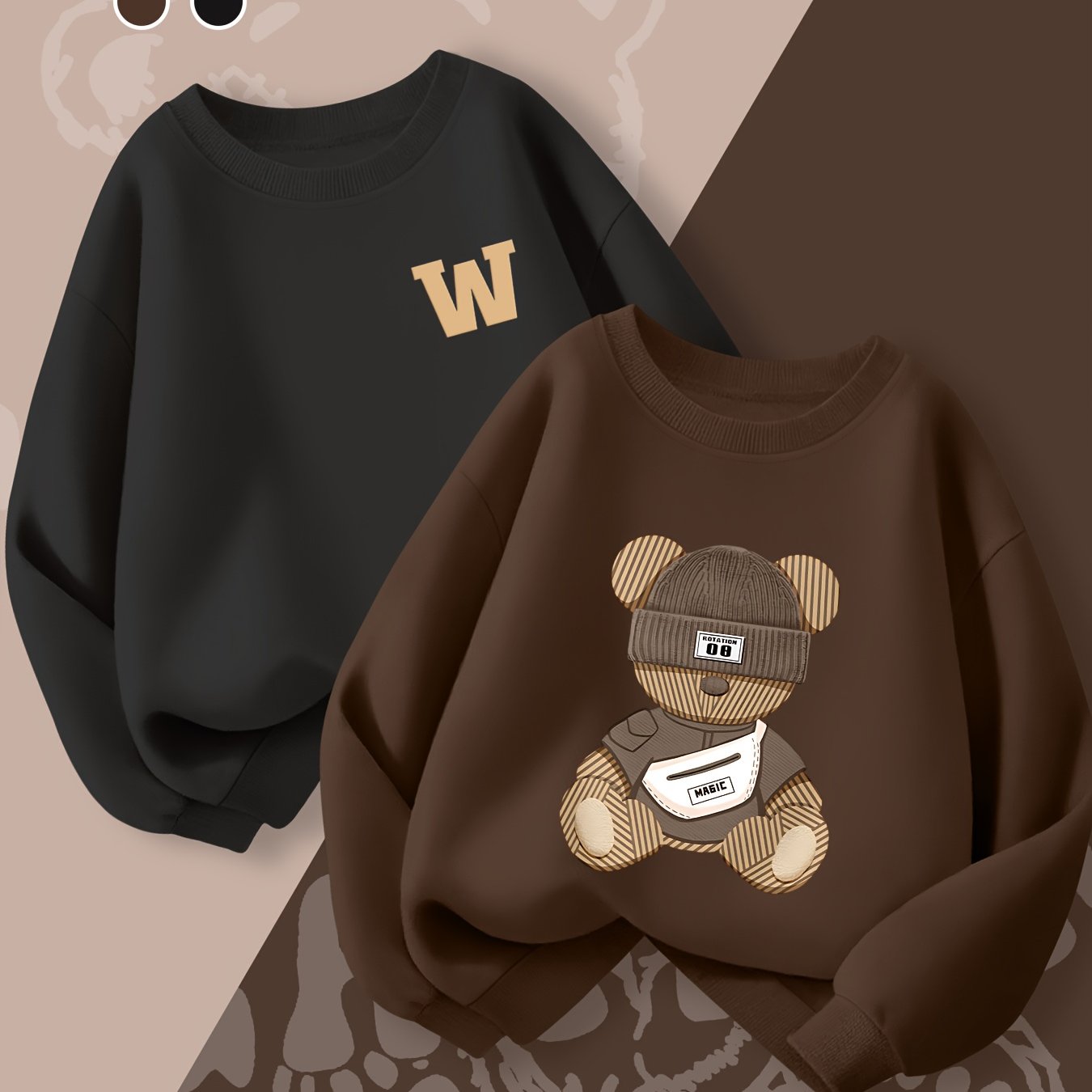 TEMU Boys' Fashion New Long Sleeve Round Neck Sweatshirt 2pcs Set, Cartoon Bear Letter Print, Spring/autumn Casual Outing Trendy College Style Base