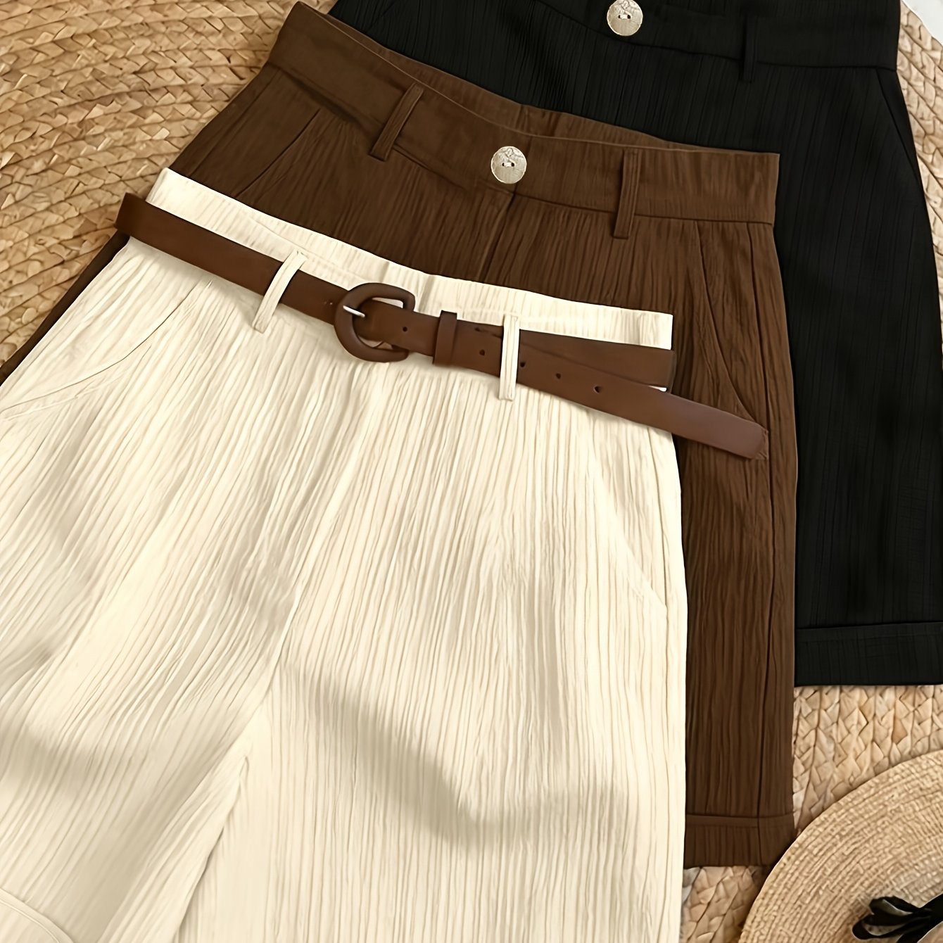 TEMU Fashionable Three-color Elastic Waist Shorts, Versatile For Home And Outdoor Wear, Summer Loose-fit Hot Pants, 3pcs Pants Set