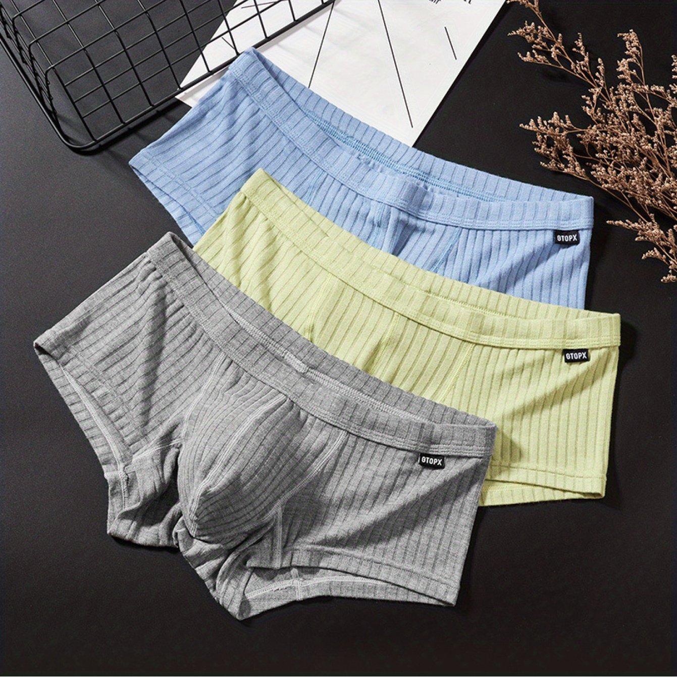 3pcs Men's Low-rise U-shaped Boxer Briefs - Breathable High- Underwear Suitable For Sports & Gym, Sweat-absorbent Rib, Solid Color Non-sheer Briefs , Daily Wear (hand Washable)