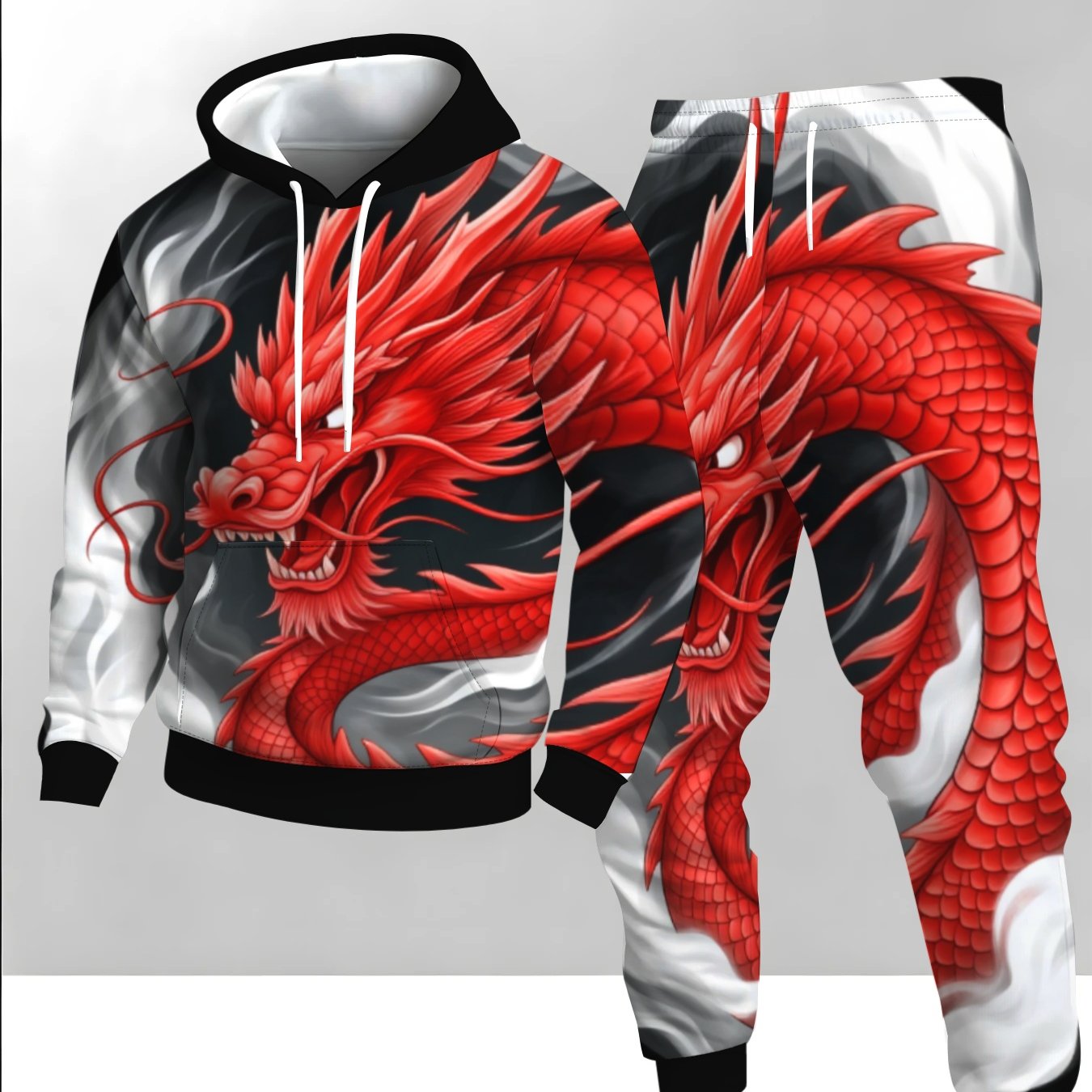 TEMU Men's Geometric Pattern Casual Hooded Sweatshirt Set, Spring/autumn 2pcs Set For Comfortable Daily Wear