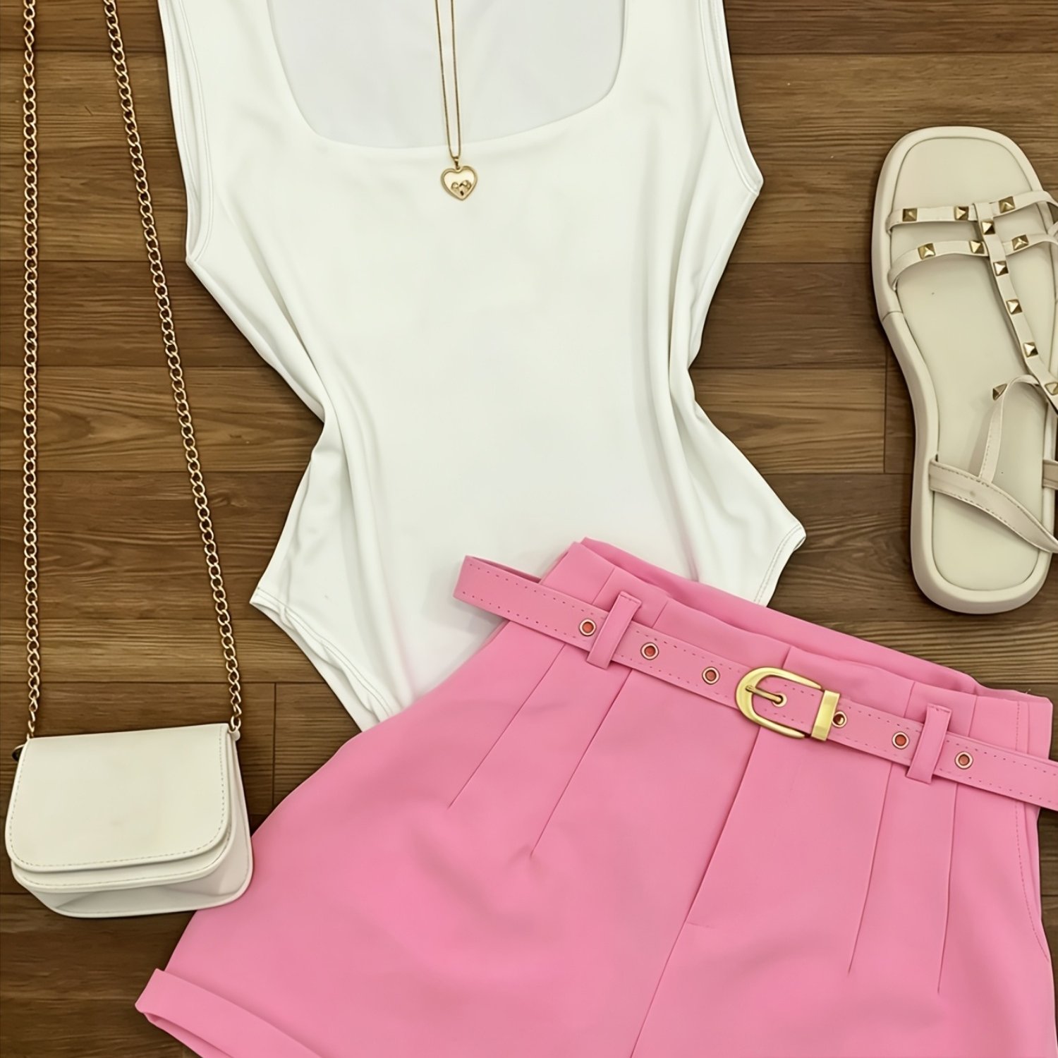 TEMU Conjunto de con cuello cuadrado sólido y pantalones cortos de cintura de moda para mujer de /verano, 2 piezas, adecuado para estilo casual,