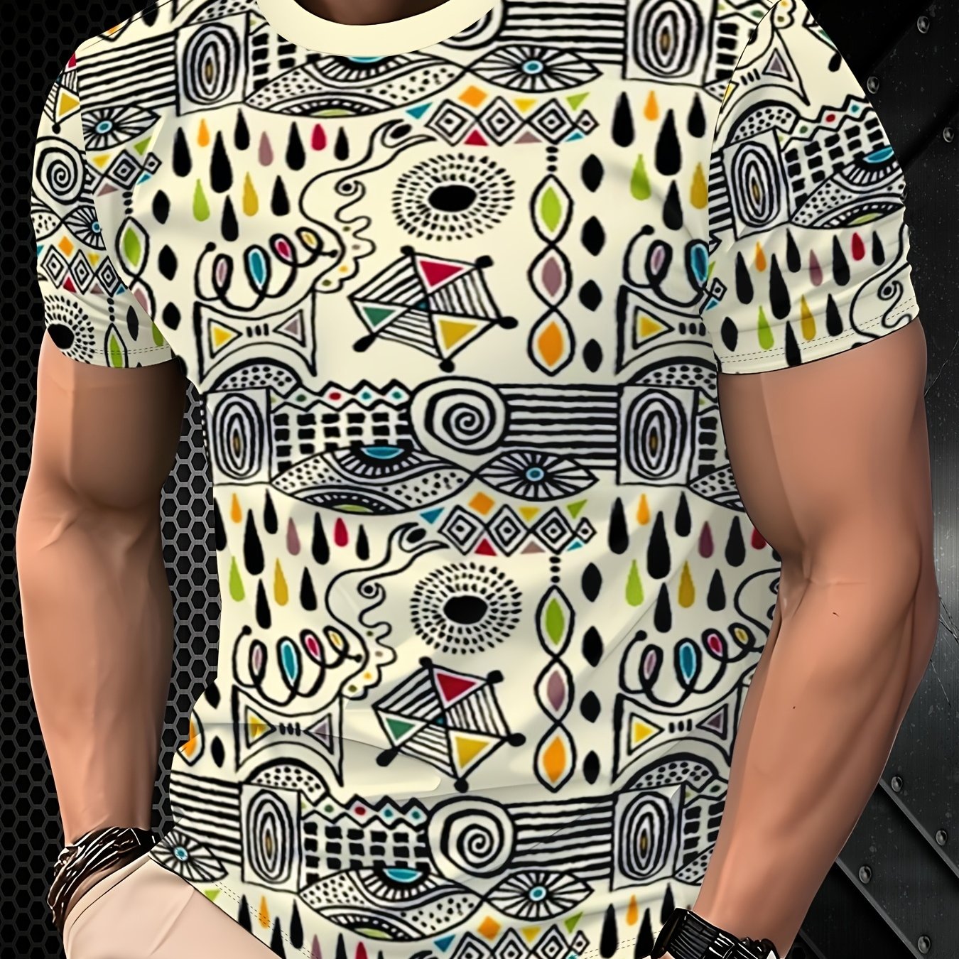 TEMU Men's Casual Sport Style Graphic T-shirt With Latest Design, Vibrant Street Style, Breathable Regular Neck Top, Machine Washable Summer Casual