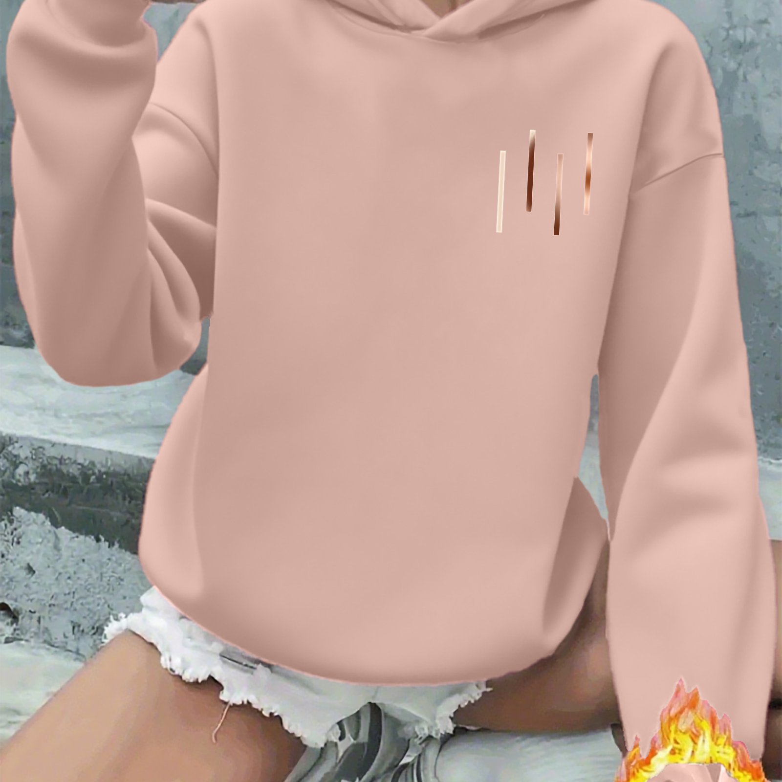TEMU Y2k Fashion Women's -lined Hooded Sweatshirt, Exquisite And Stylish, Small Graphic On Right Chest, Loose And Comfortable, Women's Autumn/winter