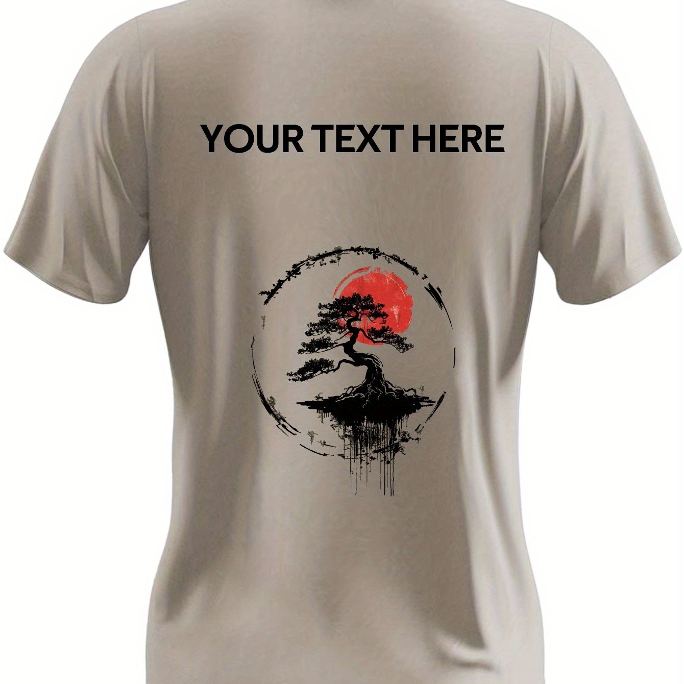 TEMU Custom Men's T-shirt Bonsai Motif Add Your Personalized Text Printed On The Back White Ink Hot Stamping Printing