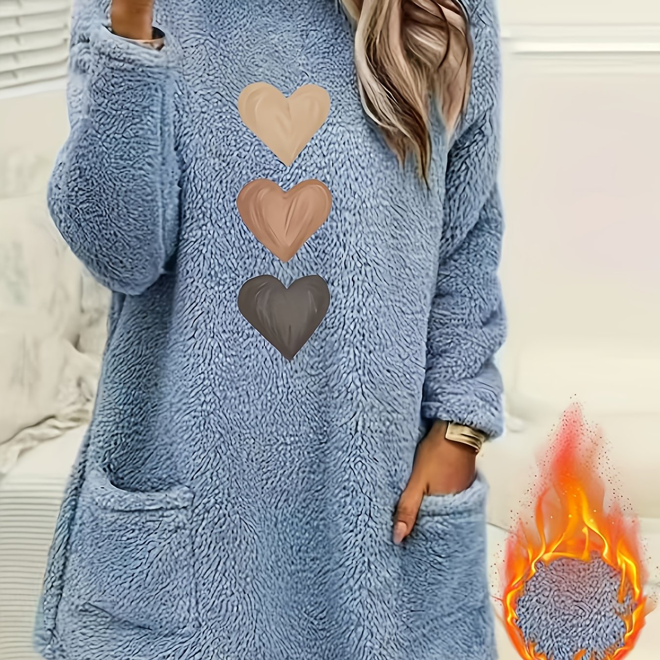 TEMU Autumn/winter Women's -lined Comfortable Casual Long-sleeve Heart Print Sweatshirt
