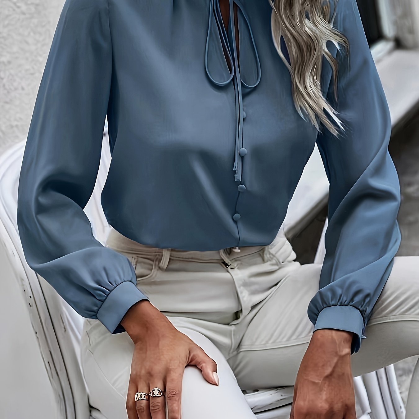 Image of Women's Fashion Commuter Drawstring Shirt, Elegant Directional Style