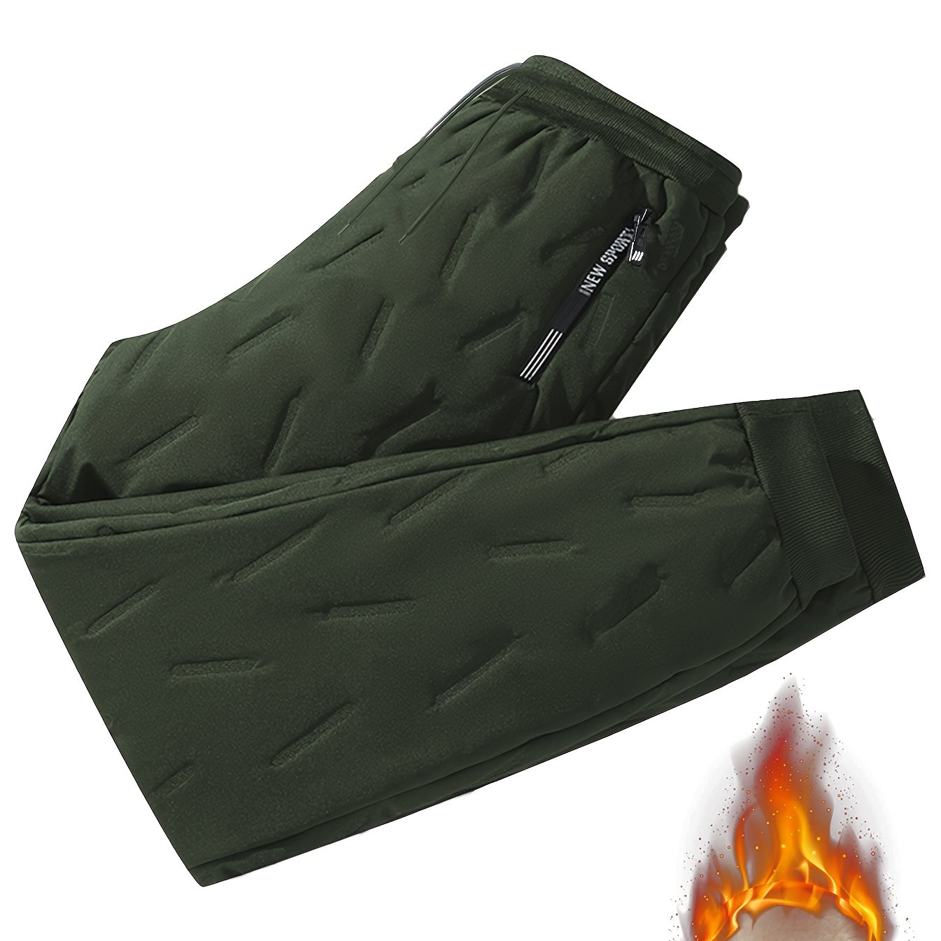TEMU Men's Thermal Pants - Weather Snow Pants With Zippered Pockets, Thick Winter Trousers For Skiing, Running, Cycling - Non-stretch Fabric,