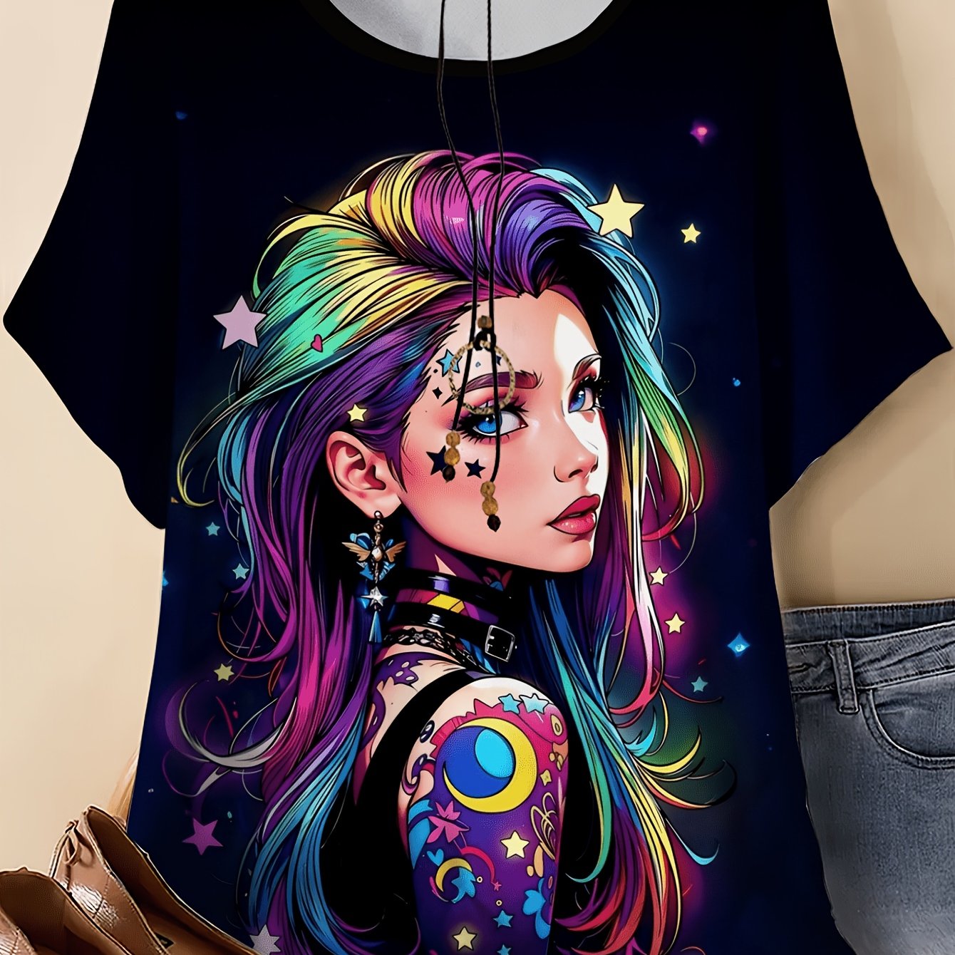 TEMU Plus Size - Plus Size - Plus-size Women's Graphic T-shirt With A Round Neck And Short Sleeves, Casual Outdoor Wear, Combining And For Summer.
