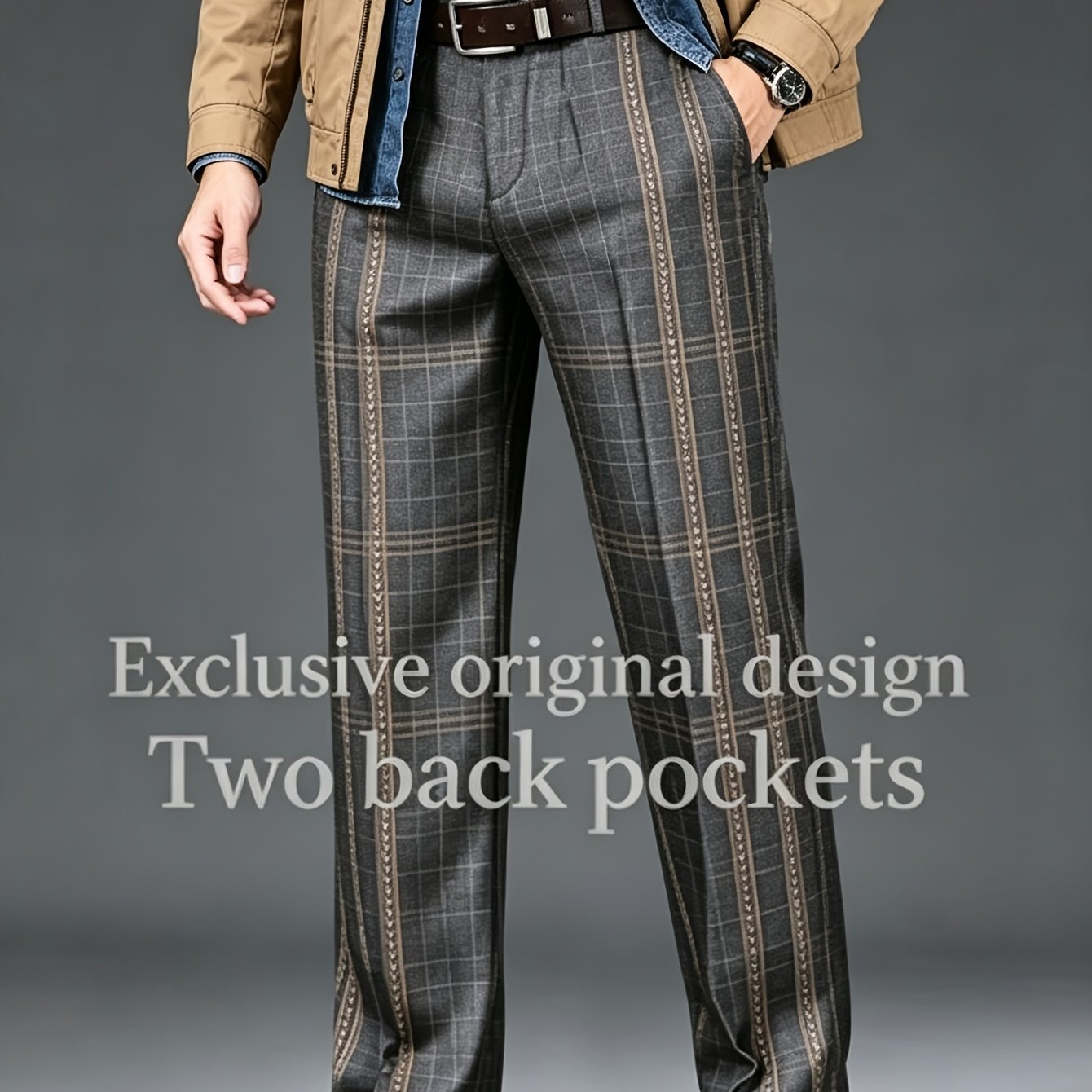 TEMU Men's Autumn/winter Business Casual Charcoal Gray Trousers, Versatile Straight-leg Pants For Workplace Commuting And Daily Wear, Suitable For
