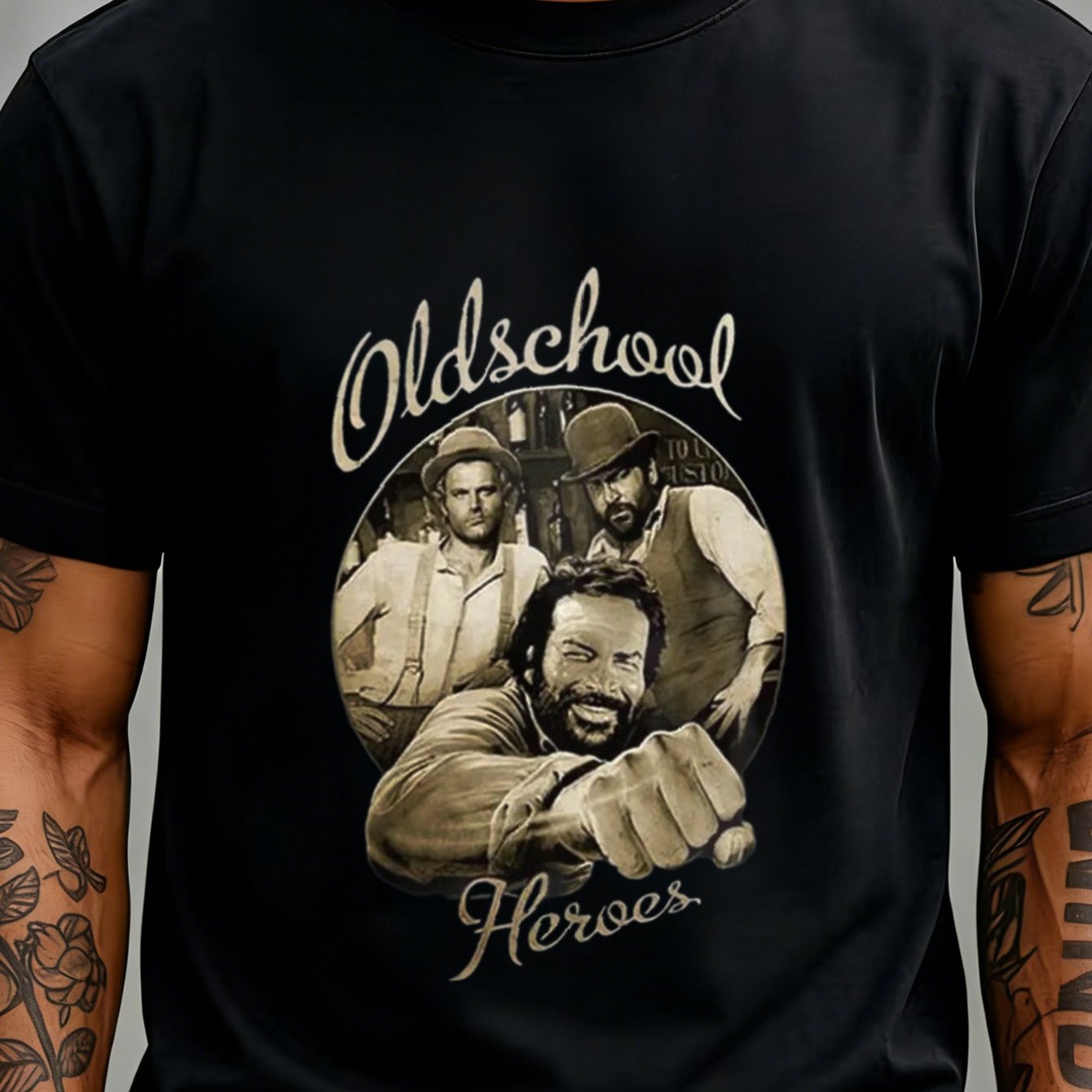 Black T Shirt Oldschool Western Movie Characters Wear For Men, Plus Size