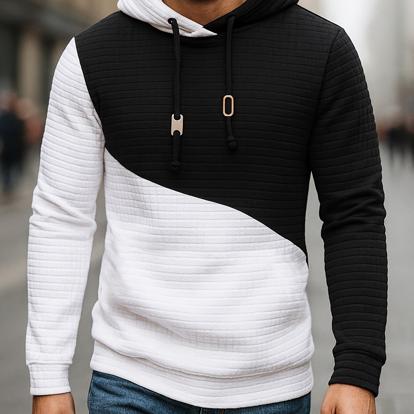Image of Spring/autumn Fashion Men's Color-block Athletic Sweatshirt, Street Casual Hooded Hoodie