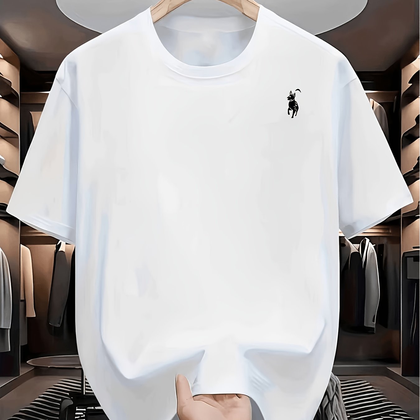 TEMU Men's Quick-dry Breathable T-shirt Chest Logo - Loose Neck Short Sleeve, Suitable For Business Casual & Daily Wear, Machine Washable Polyester