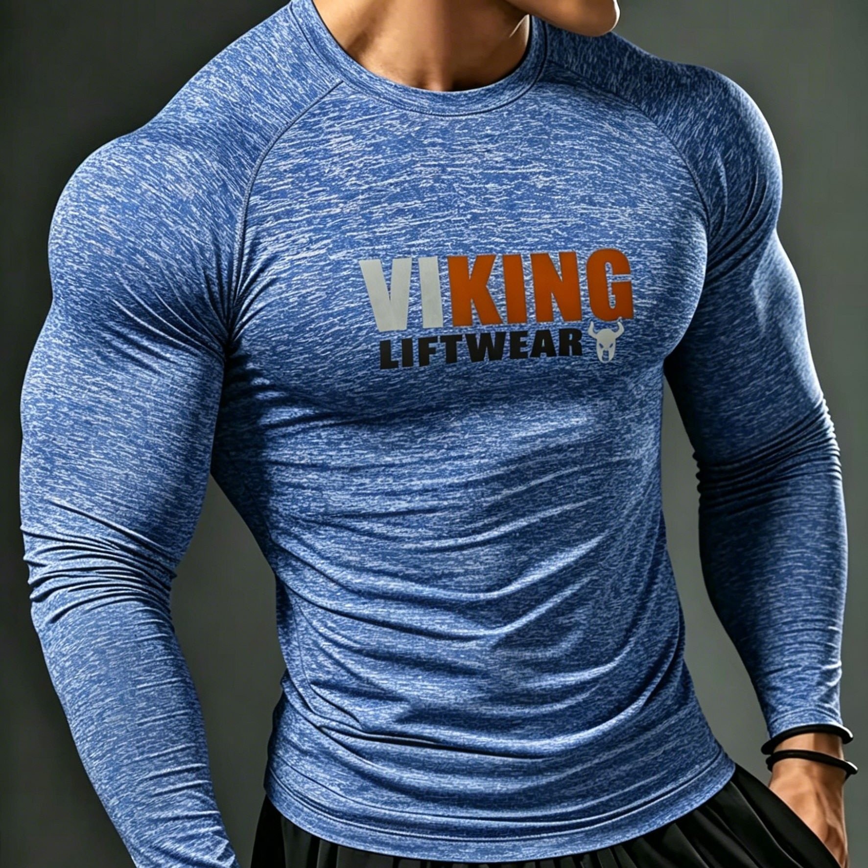 TEMU Compression Long Sleeve T-shirt With Viking Print, High Elasticity, Quick-dry, Breathable Training Wear, Outdoor Layer, Multiple Colors