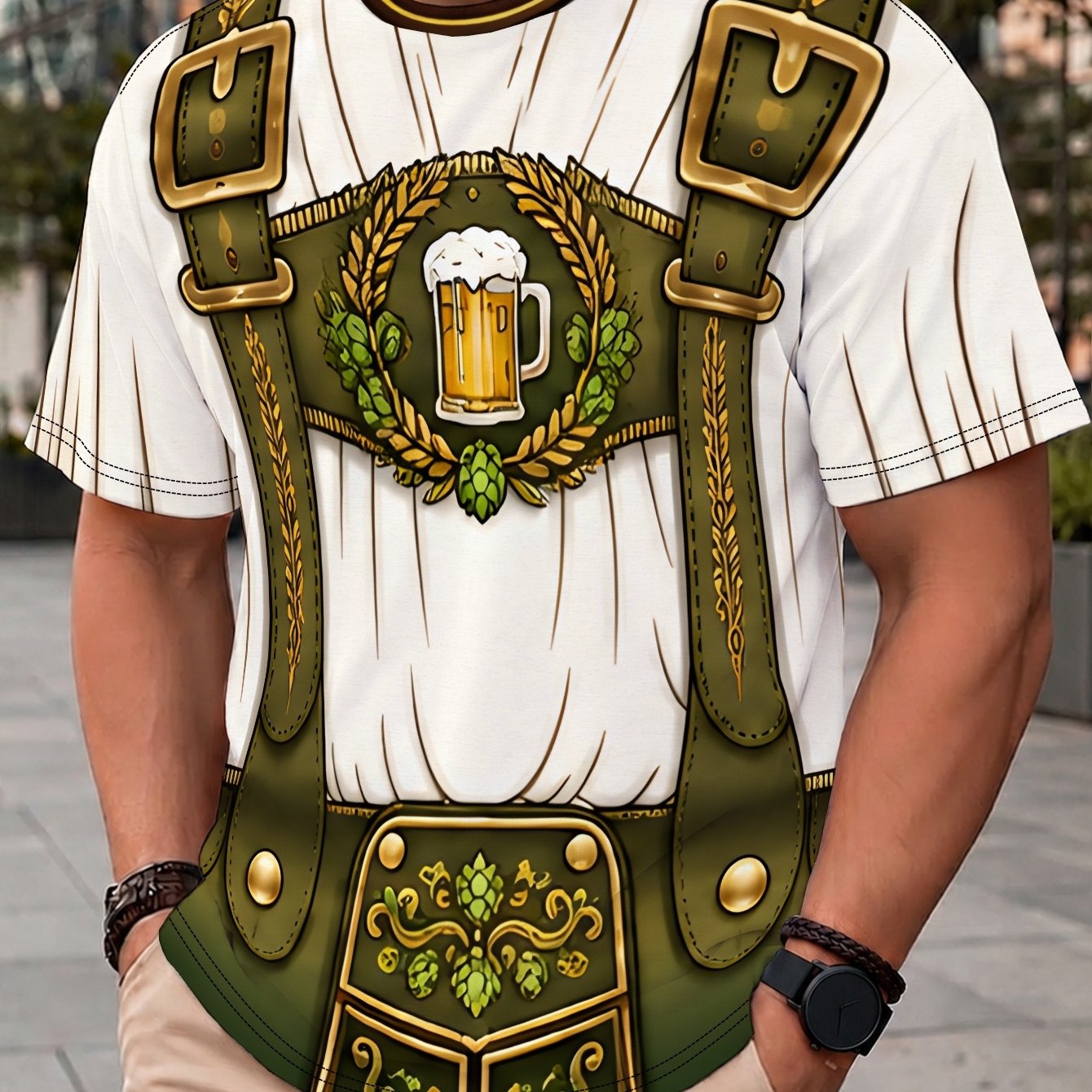 TEMU Teediy Men's Plus Size Oktoberfest T-shirt - Big & Tall Beer Theme Short Sleeve Tee, Casual Round Neck Summer Top Suitable For Daily Wear &