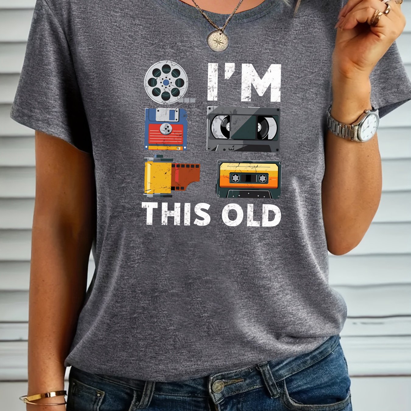 TEMU I'm This Old Retro Cassette Floppy Disk Print T-shirt Women 80s 90s Nostalgia Top