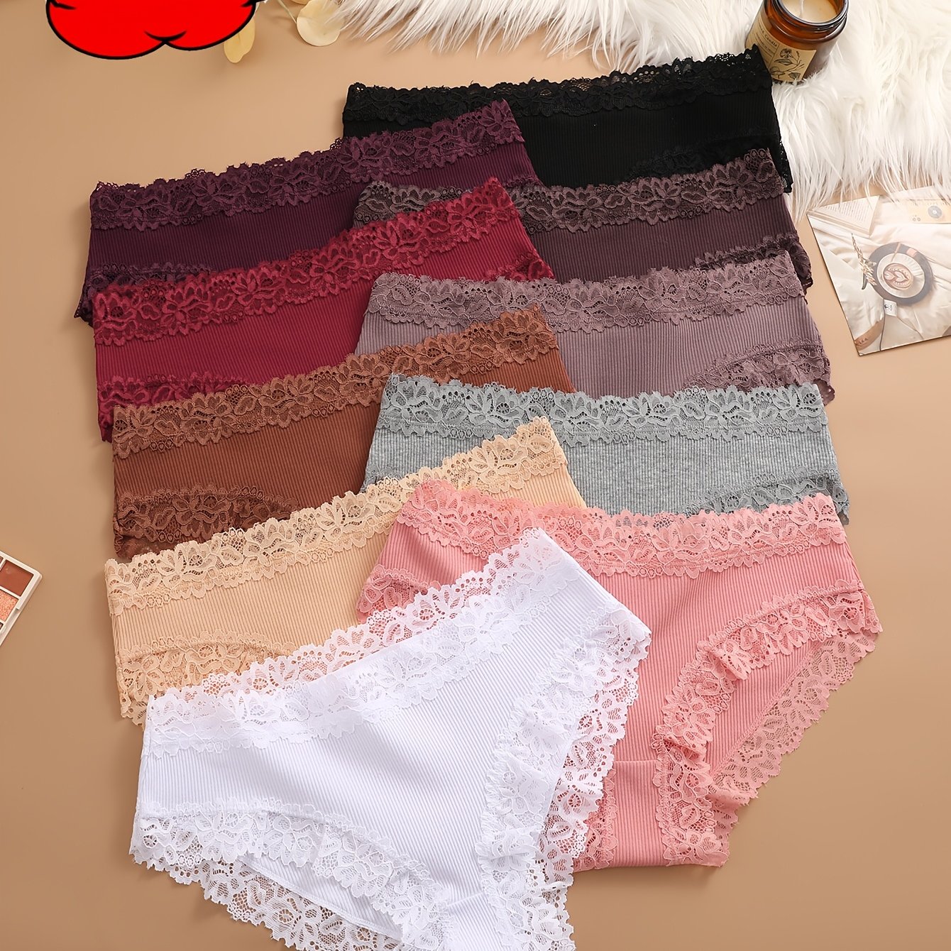TEMU 10pcs Lace Lace Solid Color Underwear, Fashionable, Elegant, Comfortable, Breathable And Underwear, Suitable For Daily Commuting, Women's