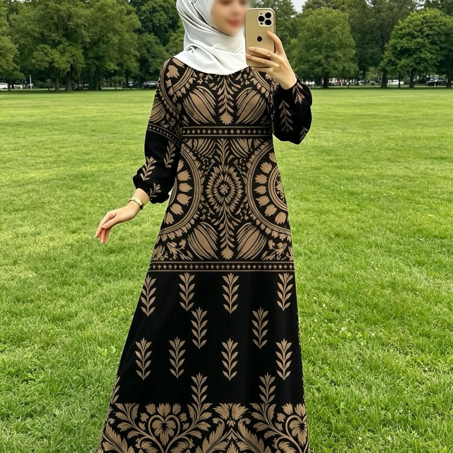 TEMU New Summer Long Sleeve Dress, Maxi Dress, Abaya / Dual-use For Daily Commuting, Polyester Fabric, Asian Sizes, Regular Fit, Machine Washable,