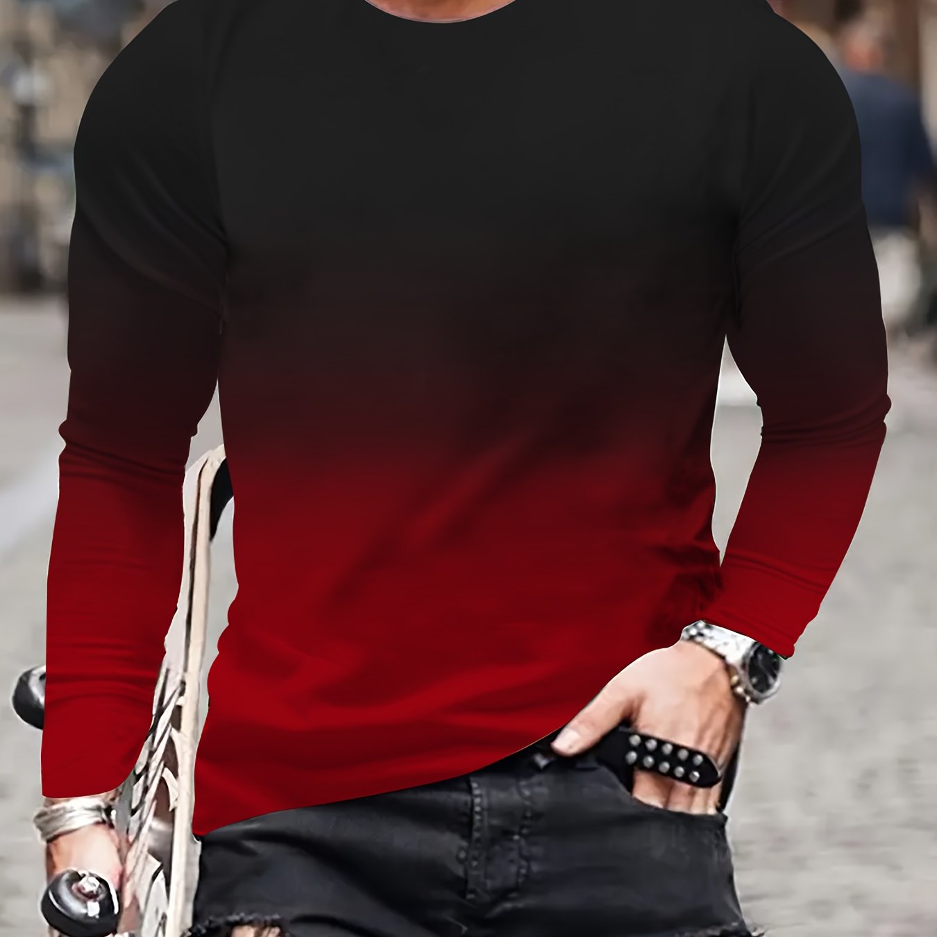 TEMU Men's Plus Size 3d Digital Printed Men's Creative Round Neck Top, Men's Fashionable Long Sleeved Round Neck T-shirt, Spring And Autumn New 3d