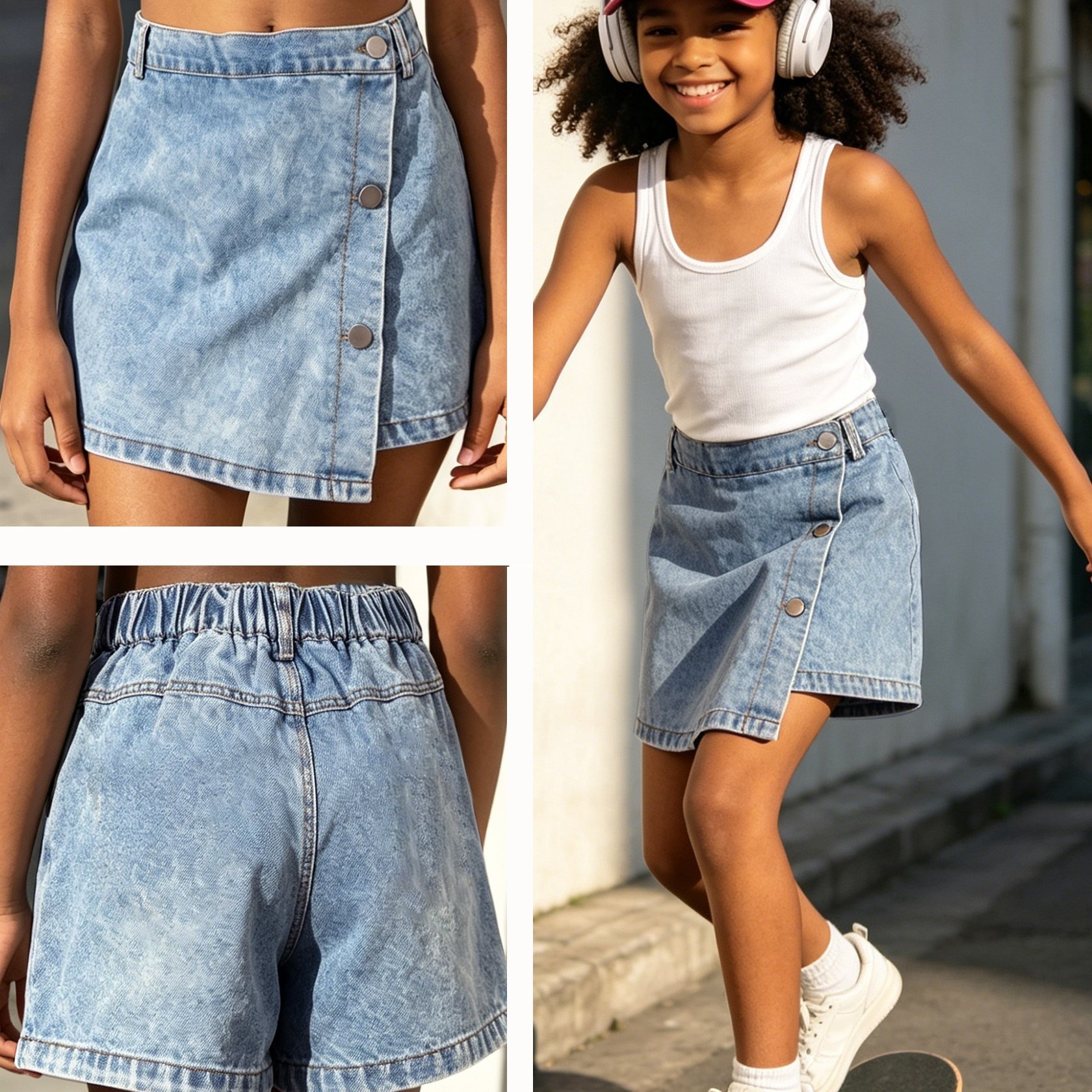 Image of Daily Street Outing Casual Athletic ' Skirt Pants 8-12 Years Irregular Denim Skirt Shorts Summer Versatile Chic Medium-large Casual Wear