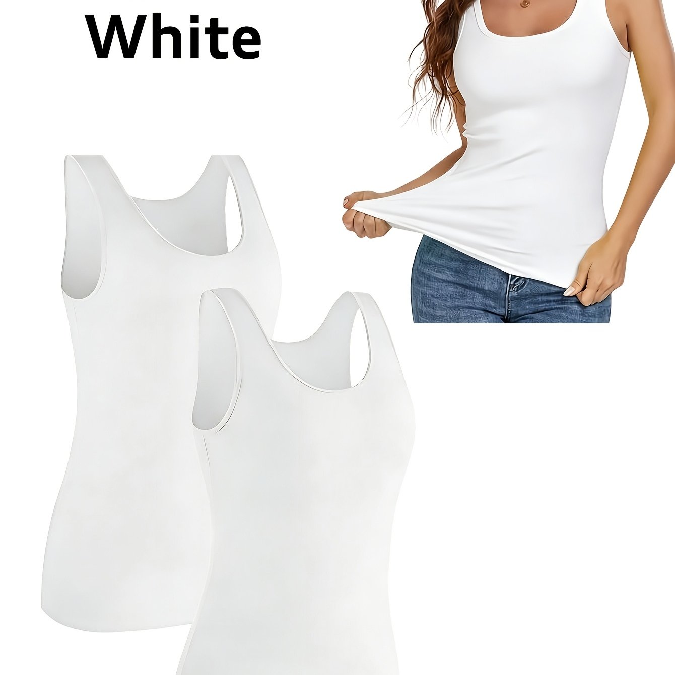 E-shop Damen 2-teiliges Ärmelloses Tanktop-Set – Lässige Uni-Farben Crewneck-Westen für Frühling/Sommer/Herbst, Pflegeleicht, Vielseitige