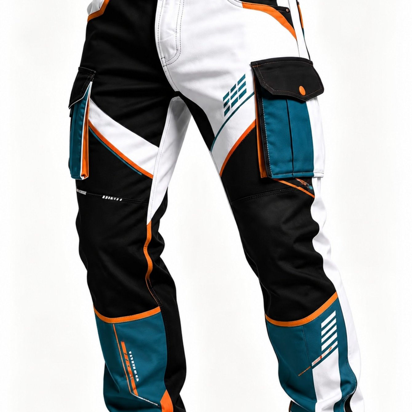 Men's Cyber-functional Color-block Cargo Pants Multi-pocket Outdoor Commuting Everyday Versatile Casual Straight-leg Trousers Beltless Design