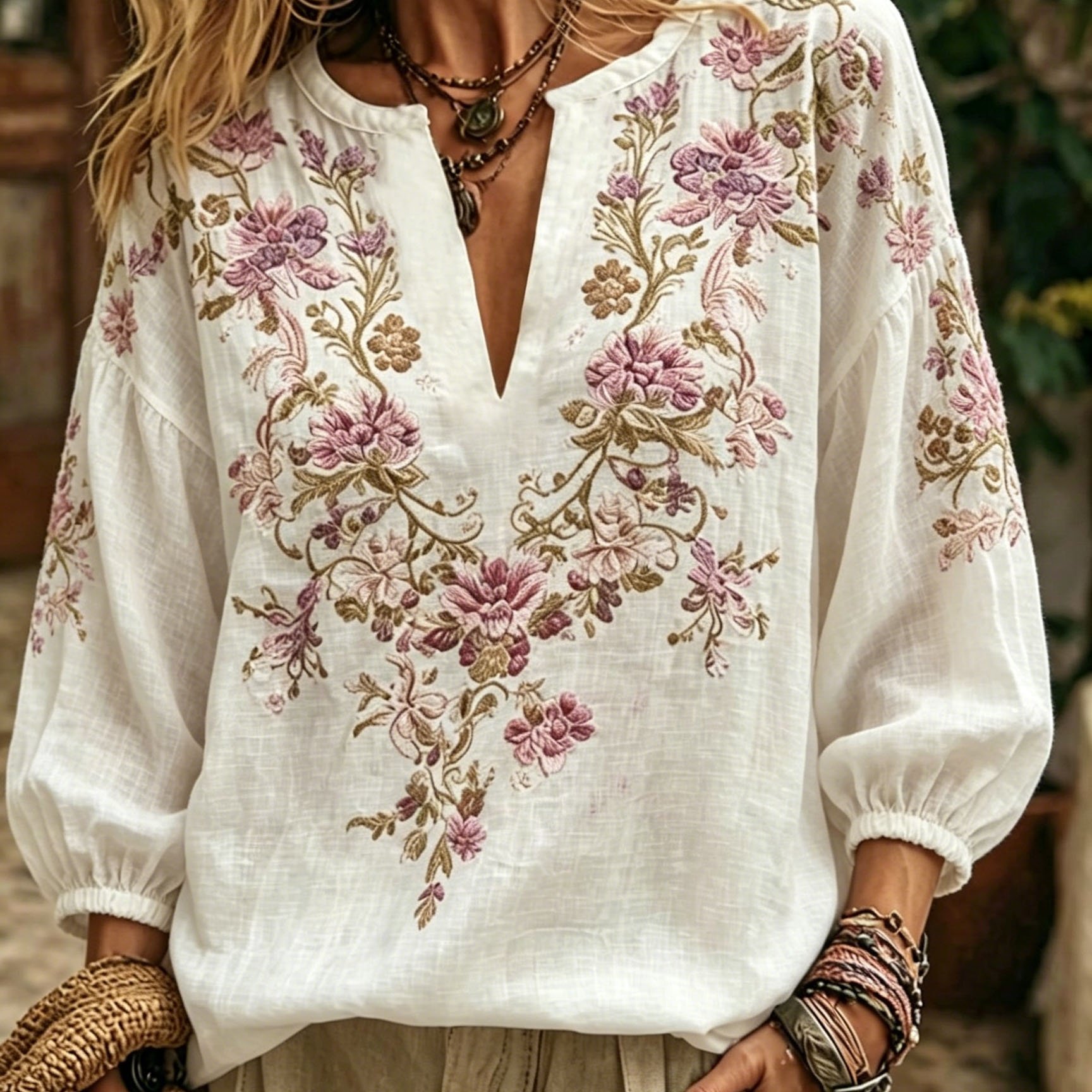TEMU Vintage-inspired Casual Everyday Versatile Charm, -eighth Sleeve V-neck Top, Women's Clothing