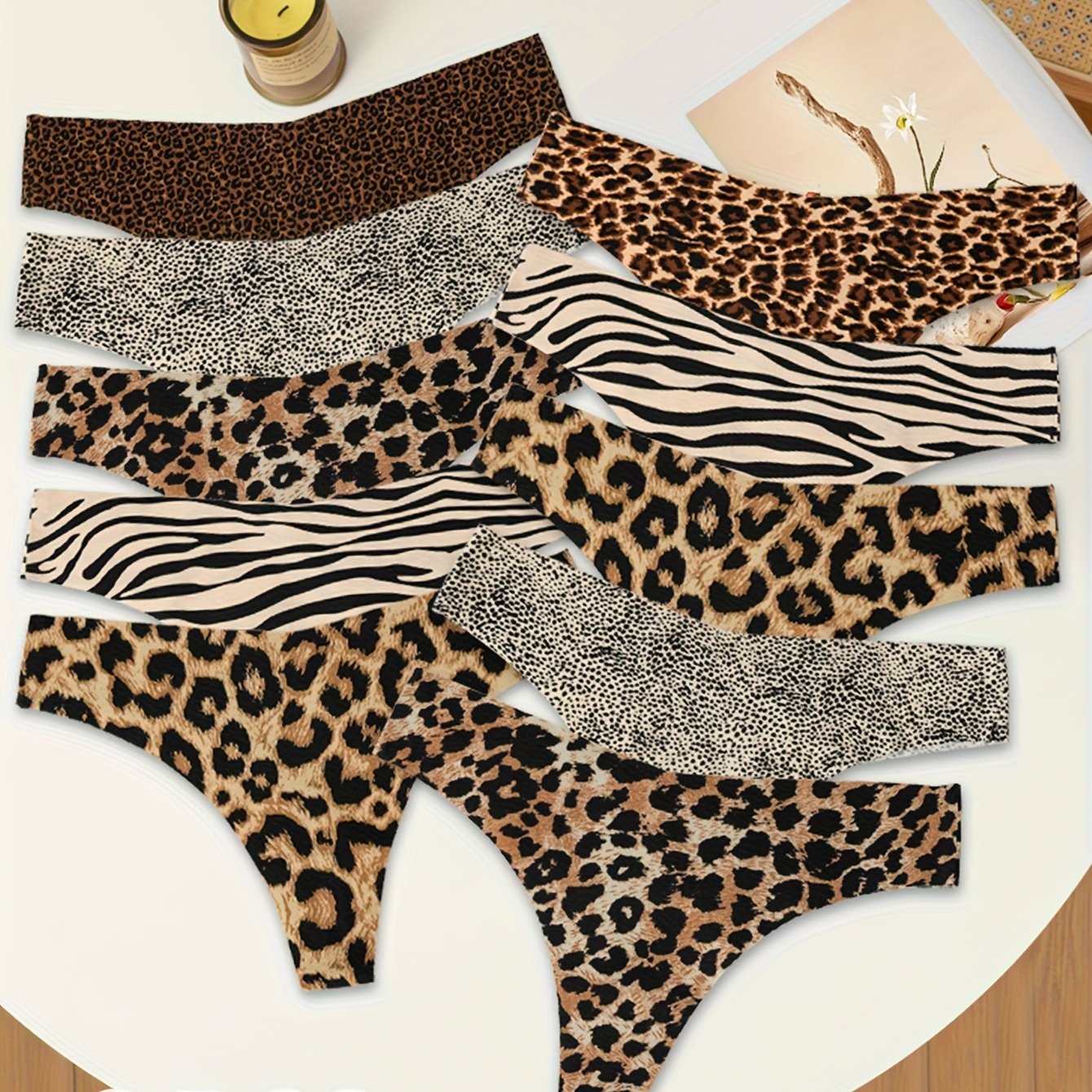 E-shop 3er-Set Damenunterwäsche mit Leopardenmuster, Herzprint Uni-Farben, nahtlos, ultra-dünn, mit Wellenrand, schnell trocknend, Low-Rise, Sport-BHs