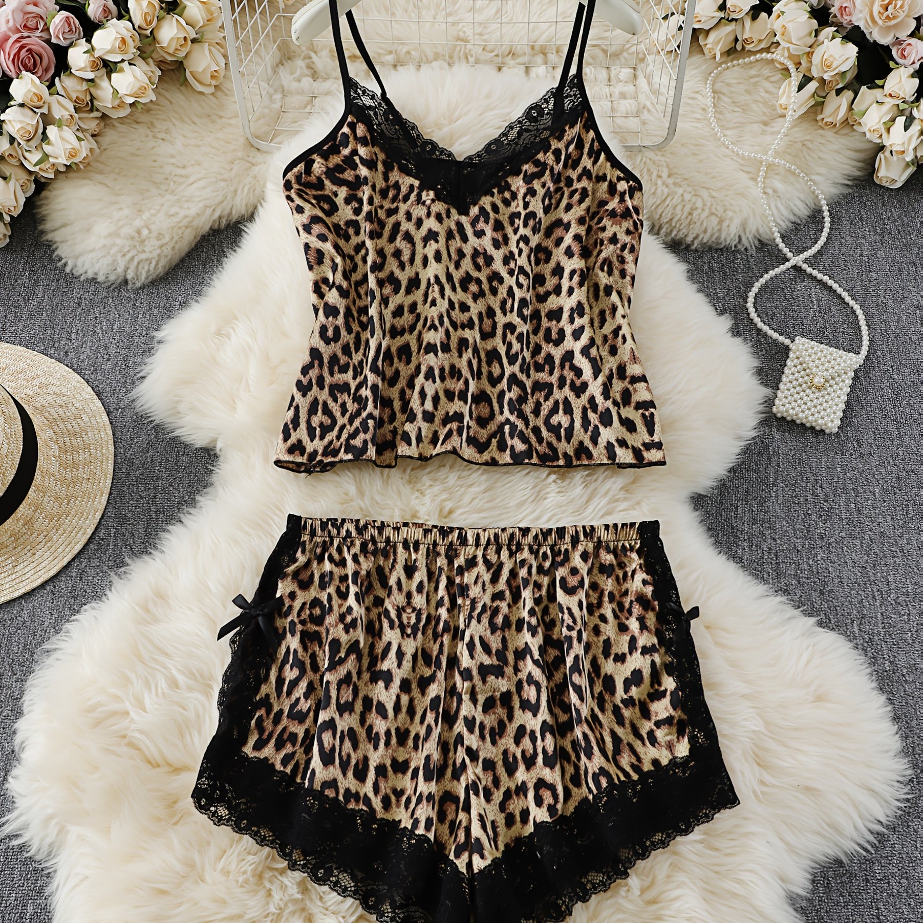 Lace Spliced Leopard Print 2pcs Set