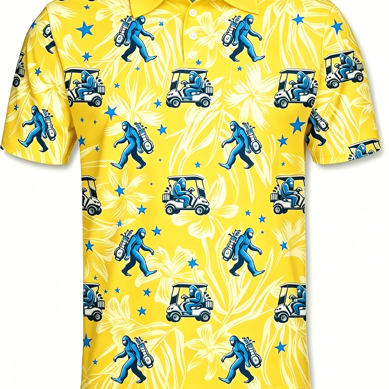 TEMU 2 Flat Printing Men's Fun Golf Shirt - Lightweight Breathable Shirt With Tropical Golfer And Palm Trees, Suitable For Golf Course, Beach