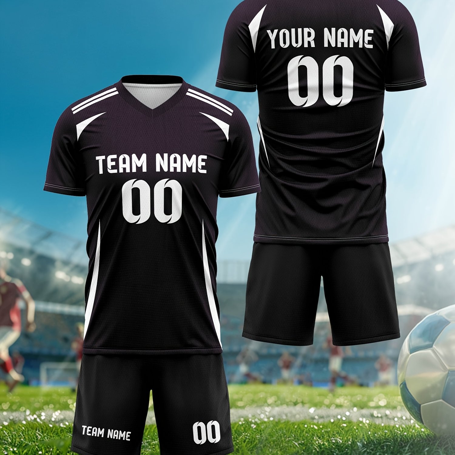 TEMU 2024 V-neck T-shirt Football Uniform Suit Men's Custom Name And Number Adult Jersey New Student Training Sports Uniform Comfortable Breathable