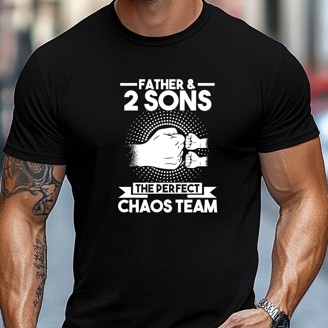 TEMU Men's Summer Casual Round Neck Short T-shirt With Father And Pattern