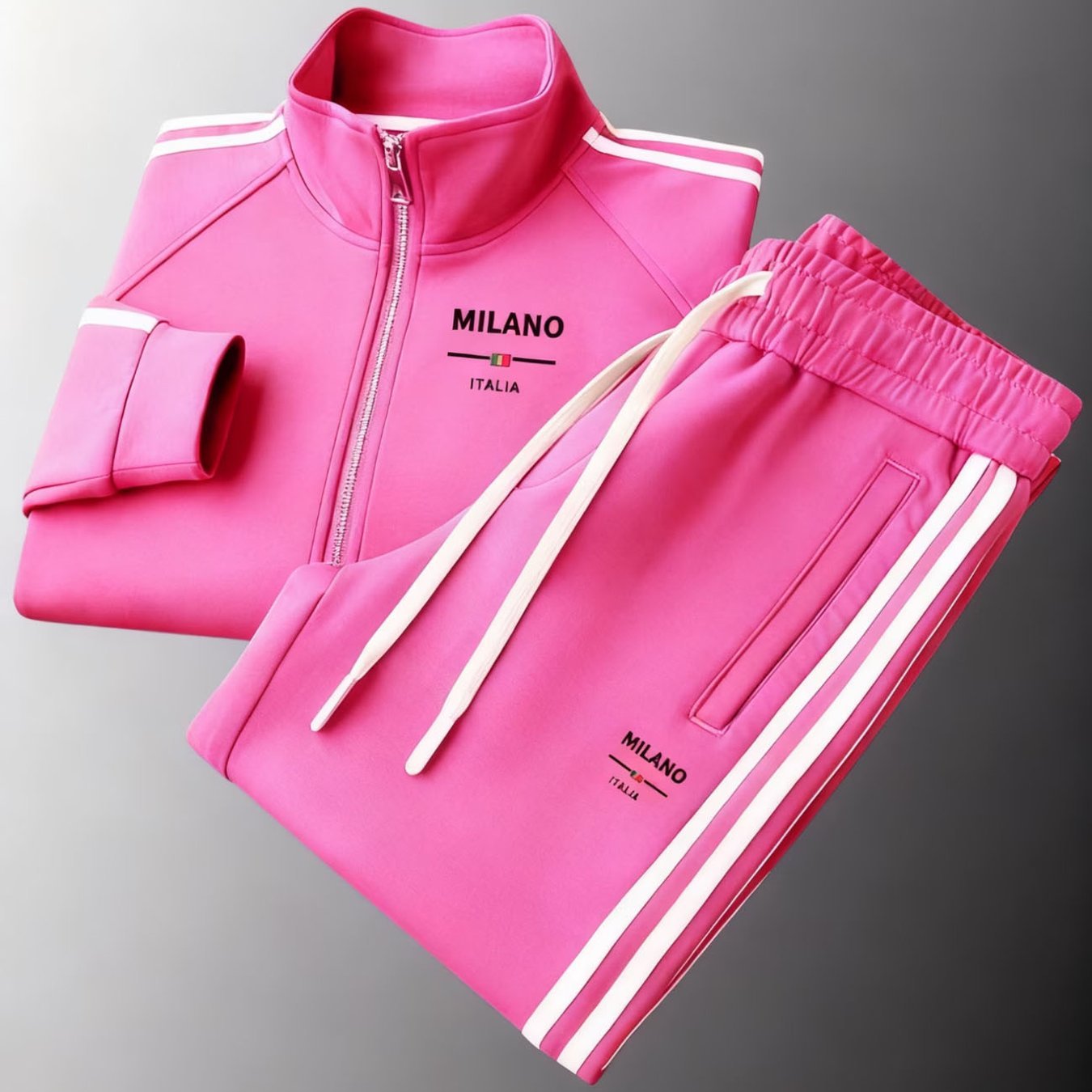 Tracksuit Women's Fashion Casual Trendy Italia Print Stripe Detail Zip Jacket Drawstring Pants Women's Outfits Sportswear Adult Women Casual Wear