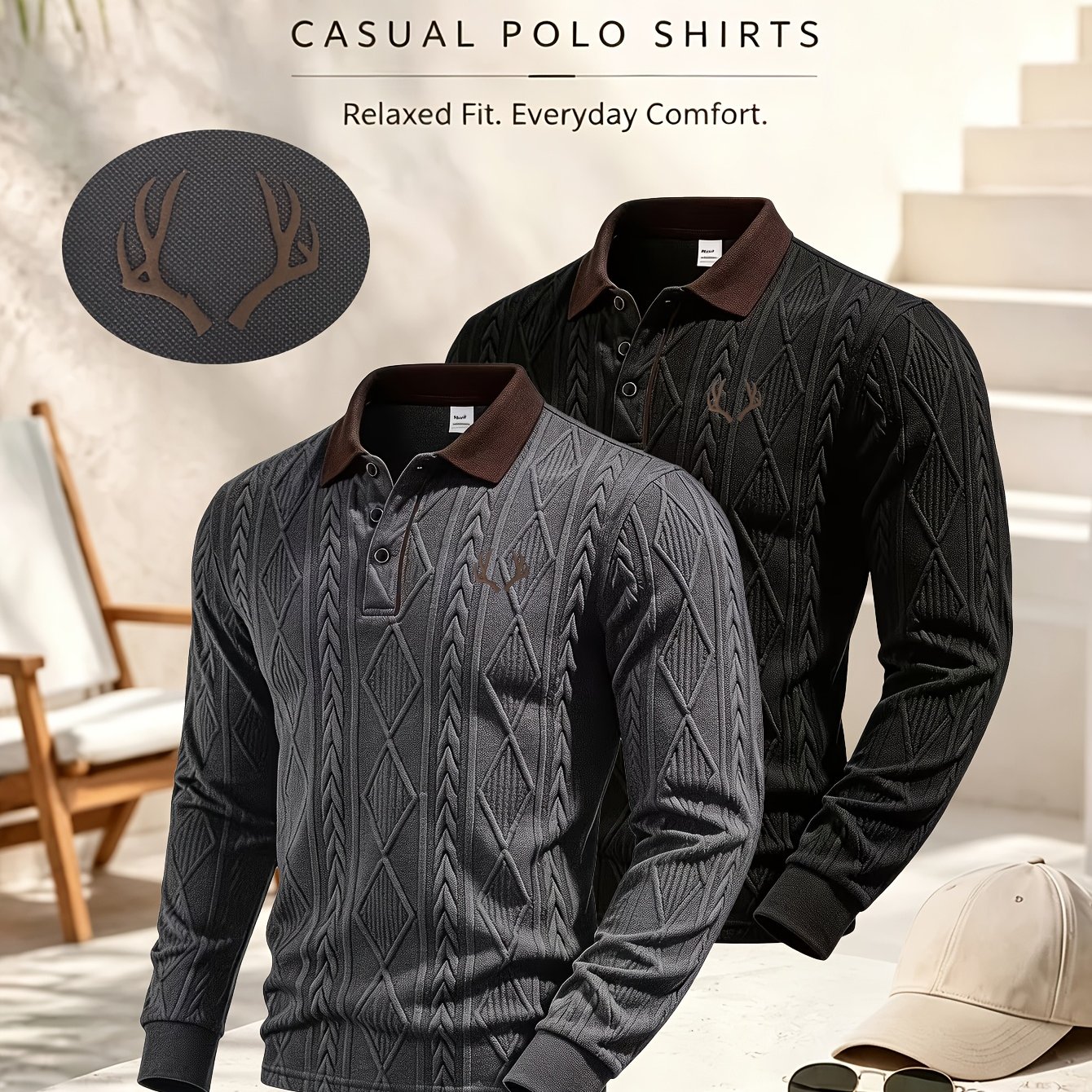 TEMU 2pcs, Autumn ; 'high-quality Autumn/winter Men's Long-sleeve Lapel Casual Shirt, Three-dimensional Carved Foam Pattern, Random Print, Textured