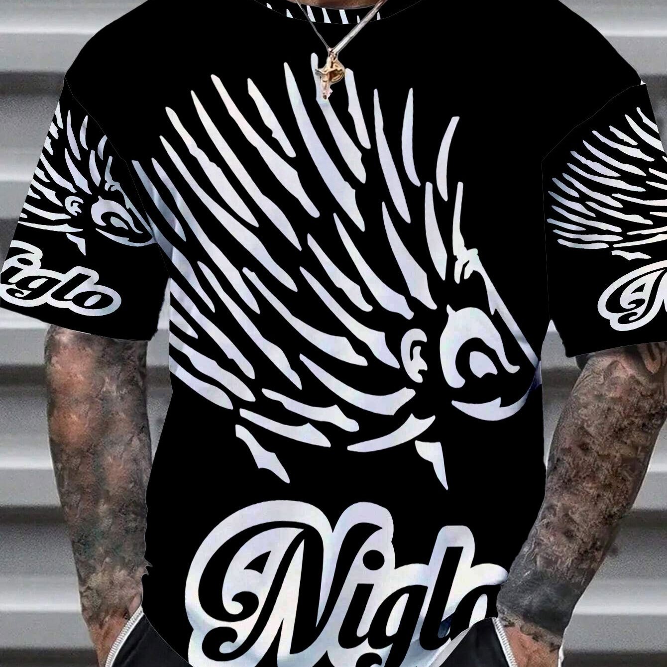 TEMU T-shirt [Design Imprimé Non Texturé] Nigelo No. 8 Motif Hérisson - T-shirt d'été à manches courtes et col rond, Vêtement de plage décontracté