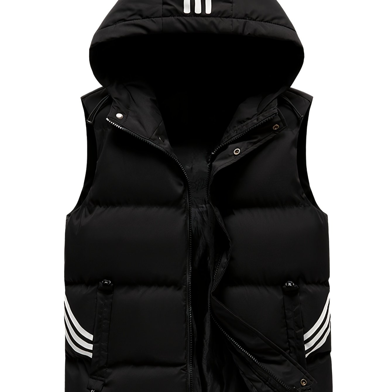 Image of New Winter Padded Vest, Thickened Sleeveless Zipper Hooded Vest, Windproof Men's Jacket, Warm Padded Vest For Autumn And Winter