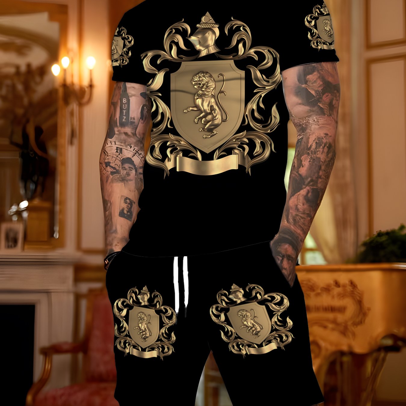 TEMU Men's Sports T-shirt And Shorts Set With 3d Printing, Perfect For Outdoor Activities, Fashion, Basketball, And Travel