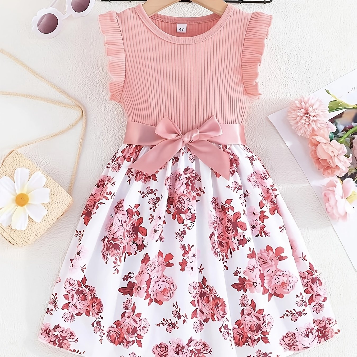 Image of Girl's Summer Fashion Dress, Floral Dress, Valentine's Day Gift For Children, For Daily Wear/festive Occasions