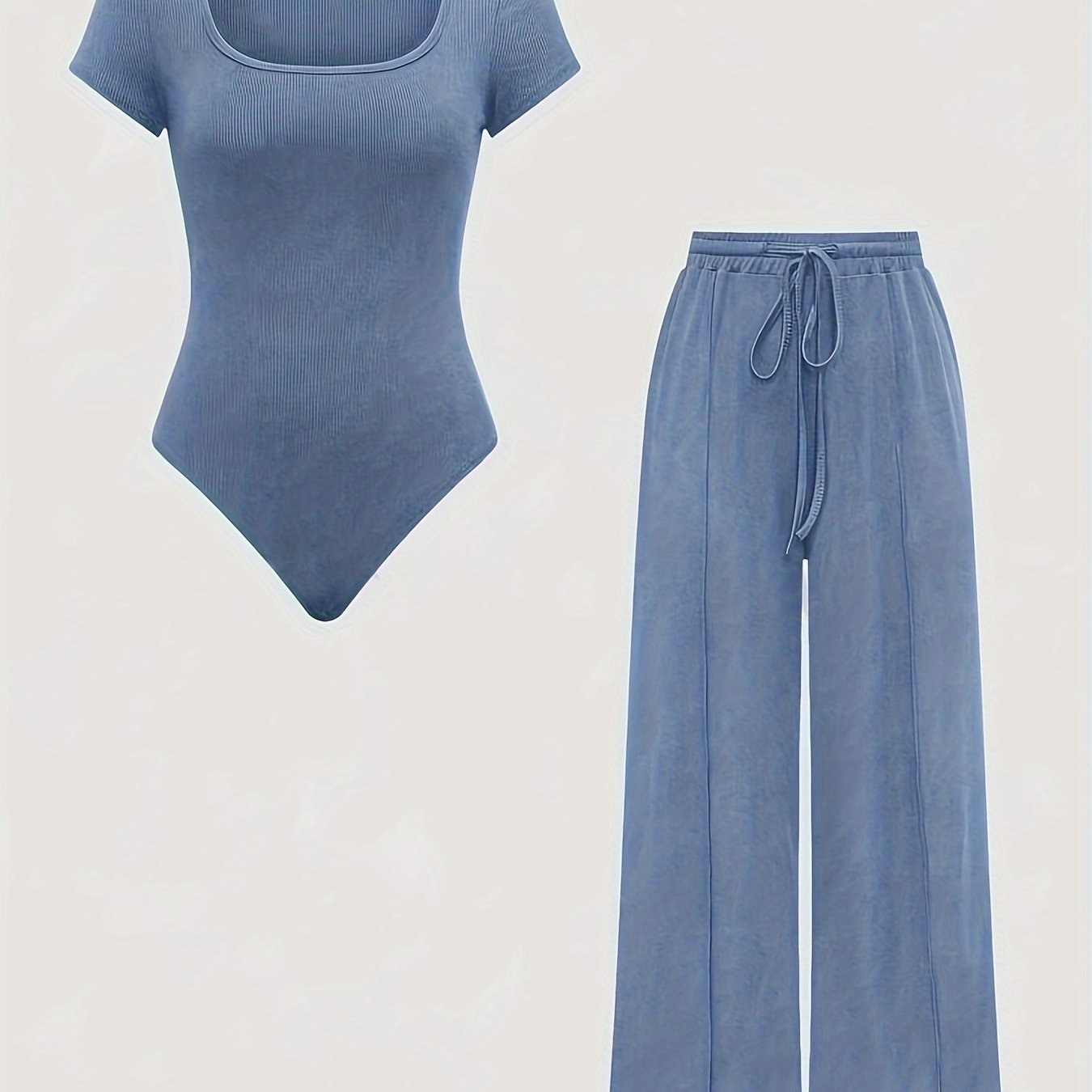 E-shop Neues modisches, einfarbiges Body und Wide-Leg-Hose 2-teiliges Set Y2K