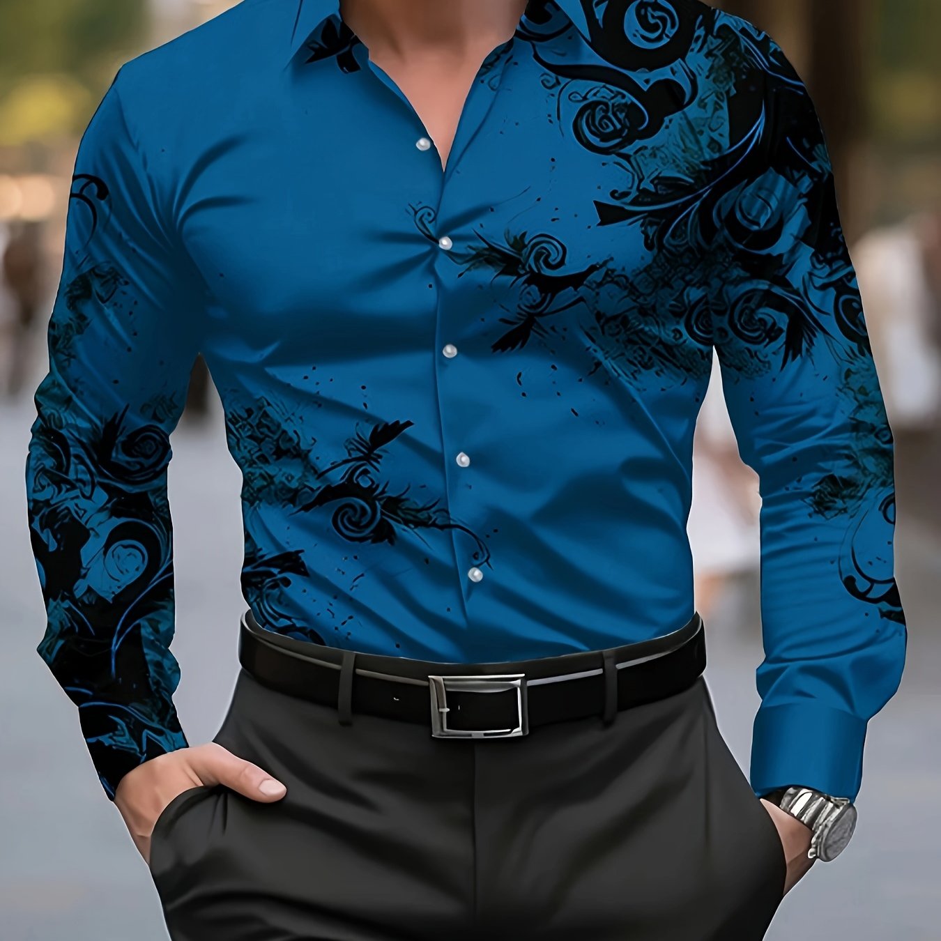 TEMU Men's Formal Casual Shirt With Unique Print Long Sleeves