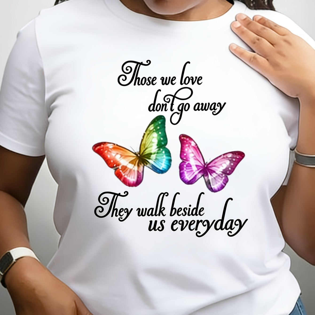 TEMU Casual Women's Round Neck Tee Featuring A Vibrant Design And An Uplifting Message, Made From Breathable Fabric And And Outdoor Casual Looks