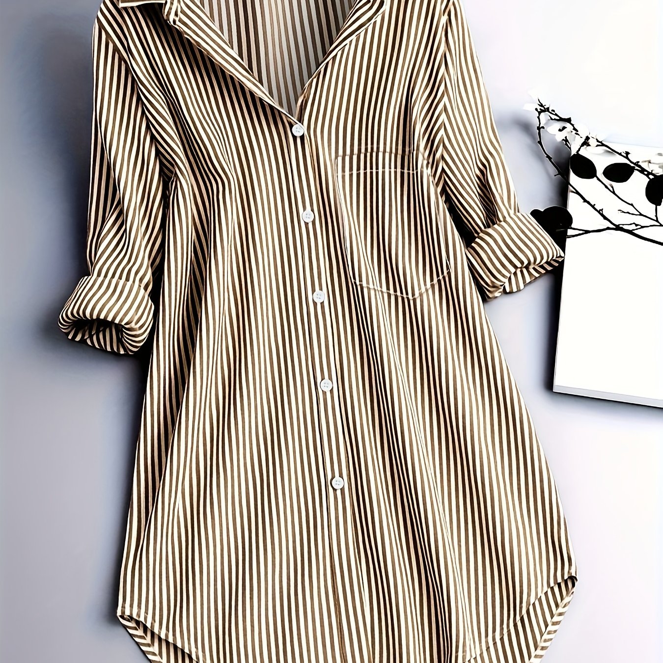 TEMU Casual Striped Long-sleeve Shirt For Women, Top