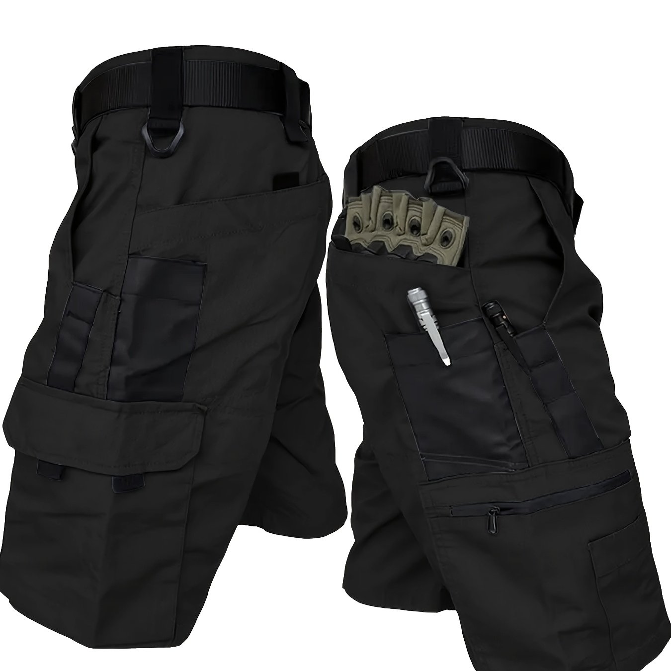 E-shop Taktische Cargo-Shorts für Herren – Uni-Farben, strapazierfähige Freizeit-Shorts mit mehreren Reißverschlusstaschen, reguläre Passform, geeignet