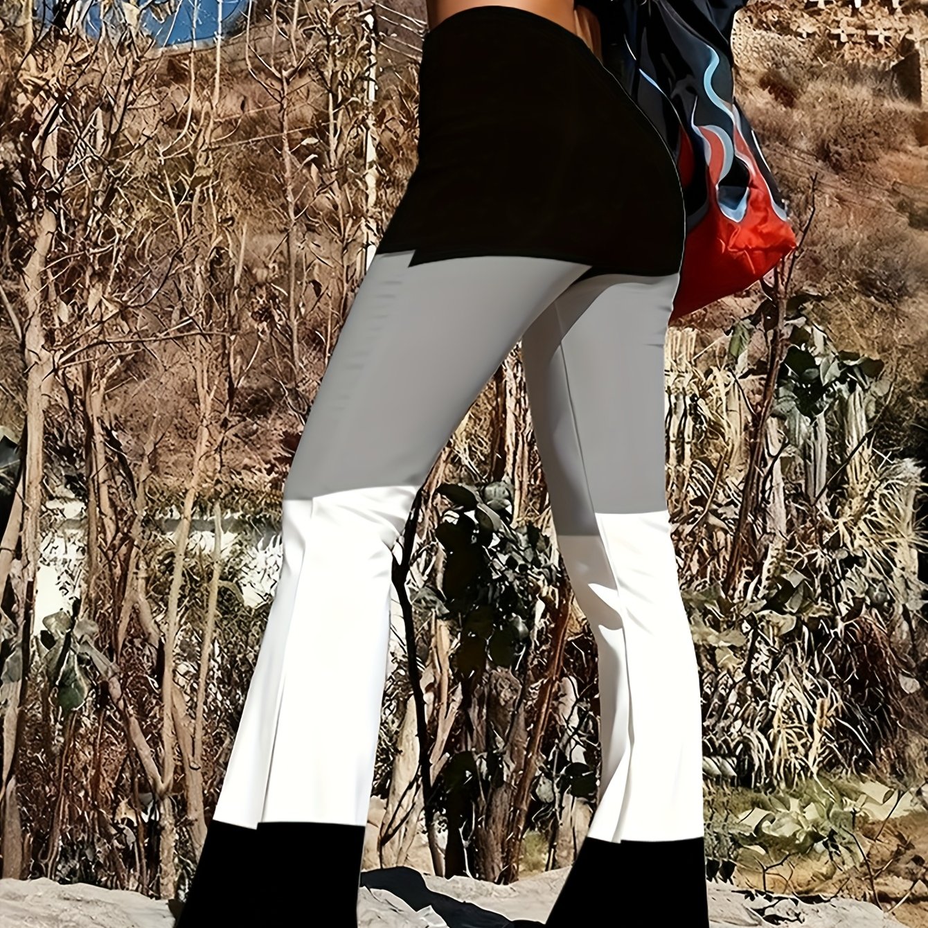 TEMU Women's Casual Premium Printed Flared Pants, Slim Fit - S-curve, Clear And High-quality Printing - Fashionable And Trendy Irregular Graphic