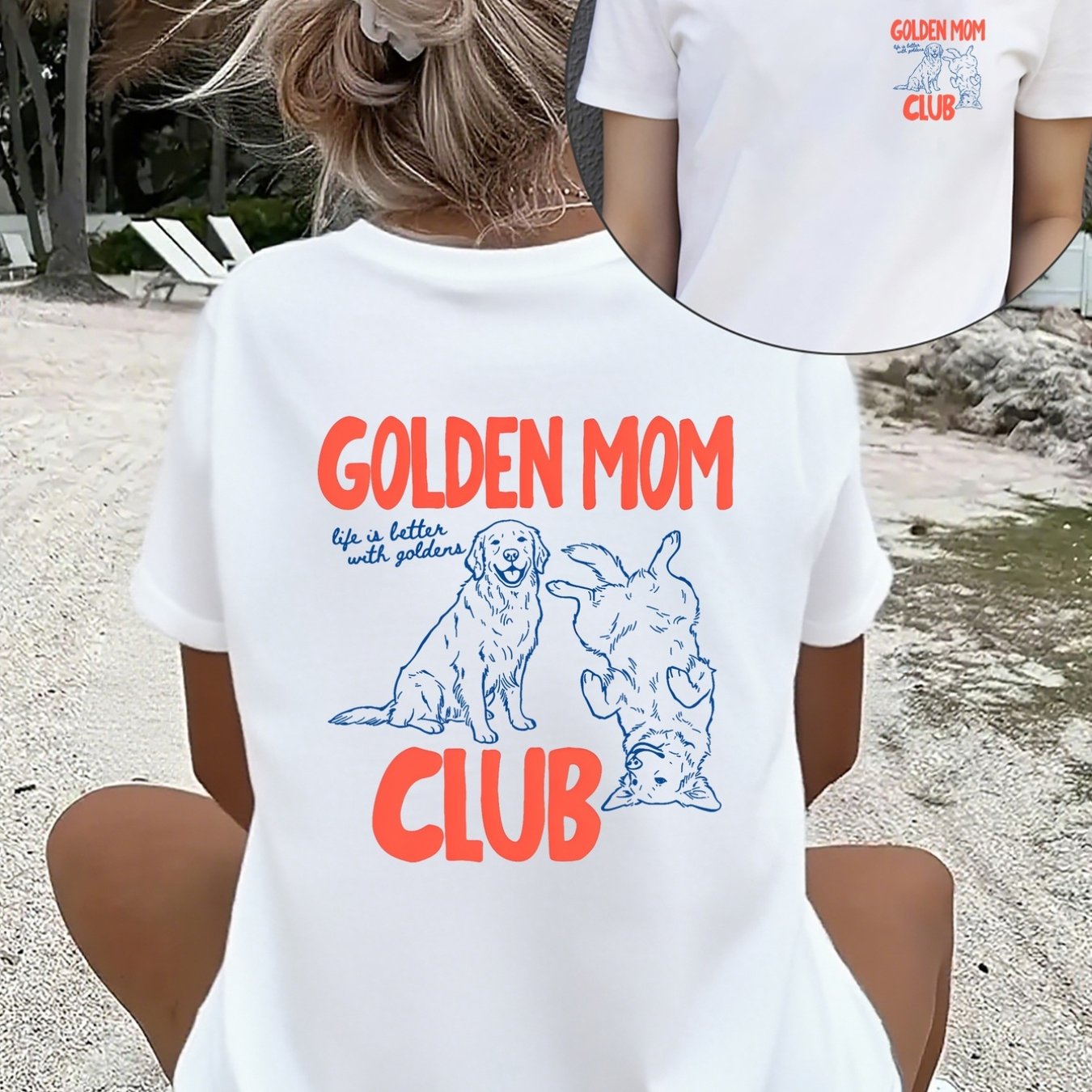 TEMU Golden Retriever, Golden Mom Club Double-sided Printed Casual Comfortable Women's T-shirt, Trendy Round Neck Short Sleeve Pullover Top