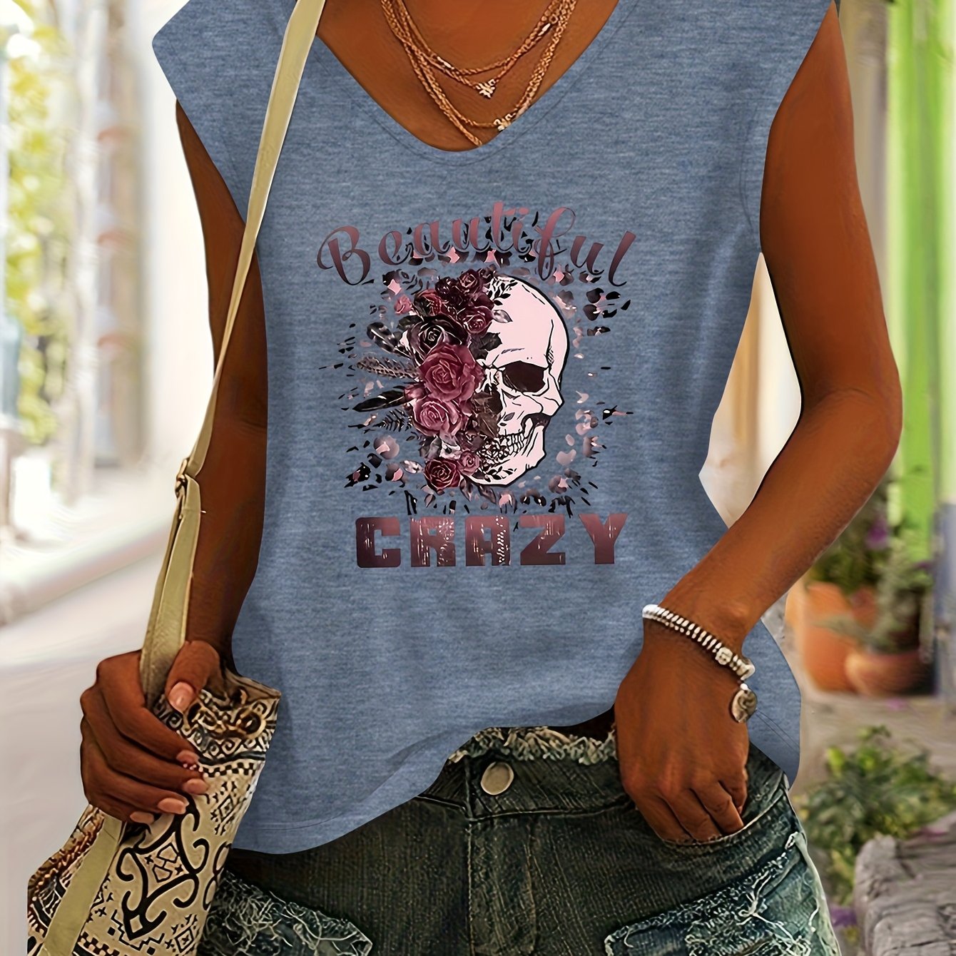 TEMU Women's European And Spring/summer Daily Versatile Comfortable Casual Beach Vacation Colored V-neck Seamless Shoulder Short Sleeve T-shirt With