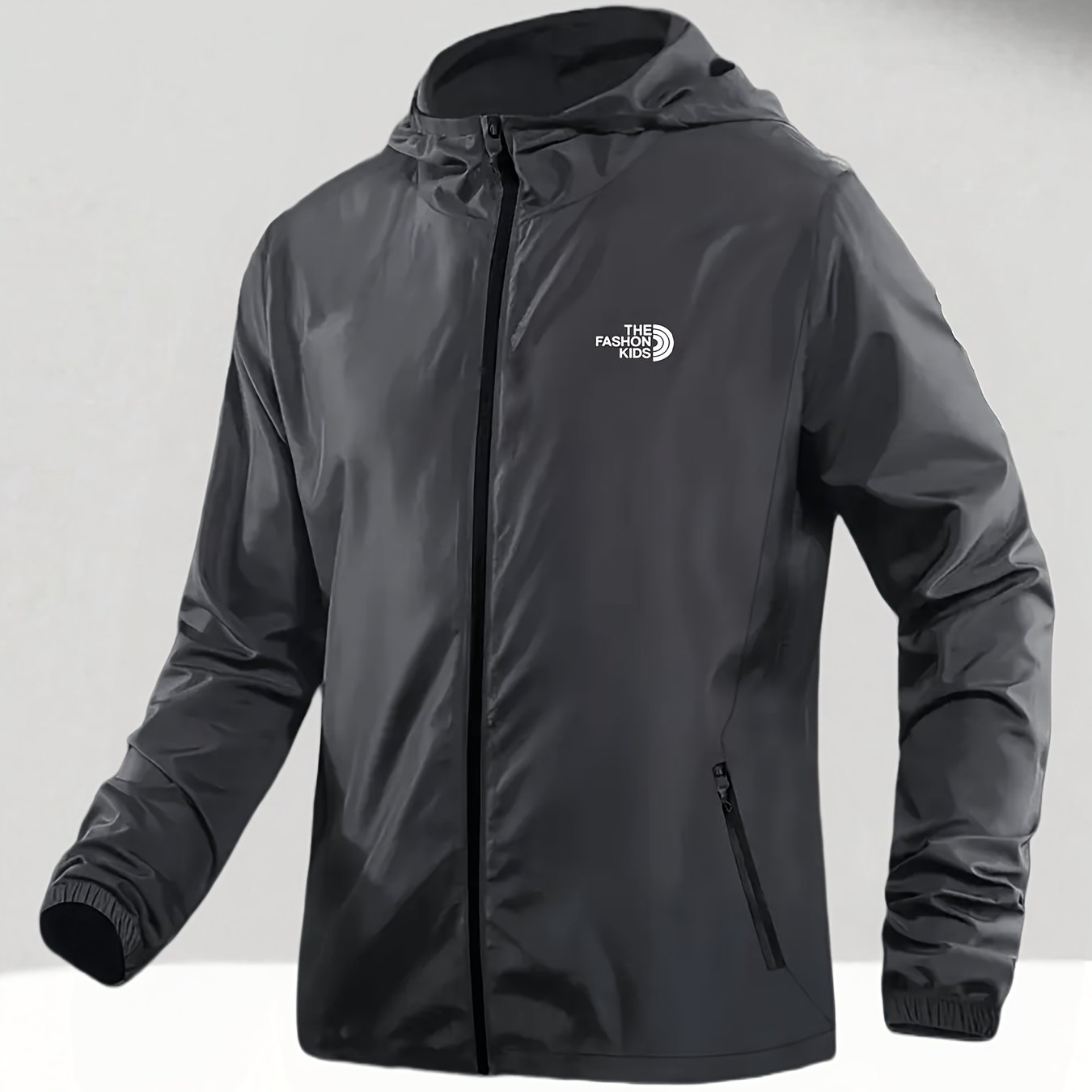 TEMU Men's Spring/summer Solid Print Logo Hooded Jacket, Full-zip Lightweight Thin Outerwear