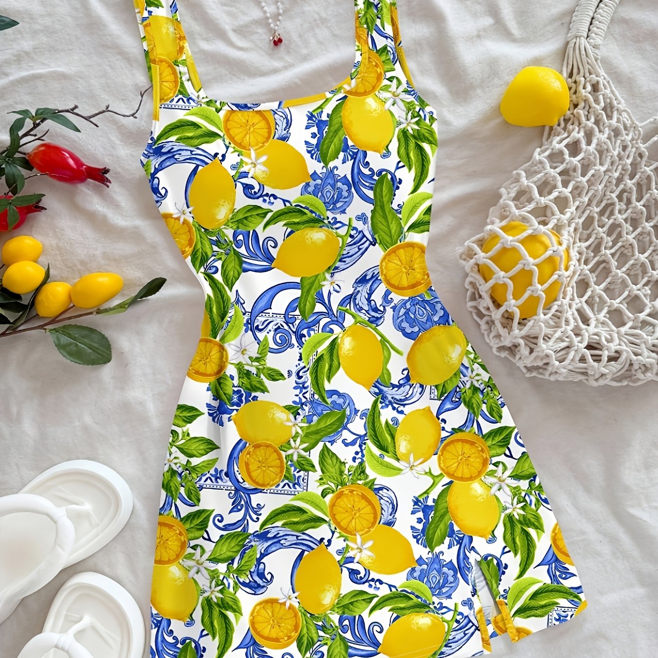 TEMU Women's Summer Casual Print Backless Tank Dress
