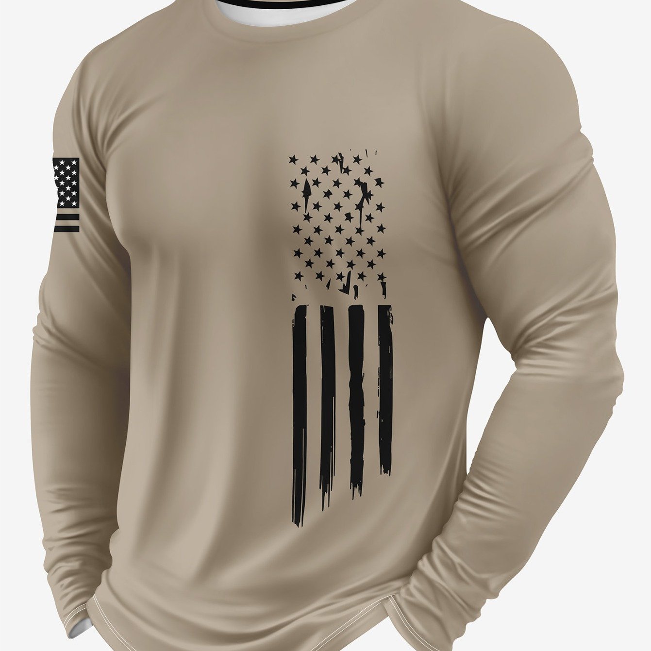 TEMU Men's 3d Print Long Sleeve Tee. Casual Crew Neck With Vivid 3d Pattern. Versatile Top For Gym, Training, Outdoor& Daily Wear. Machine Washable,
