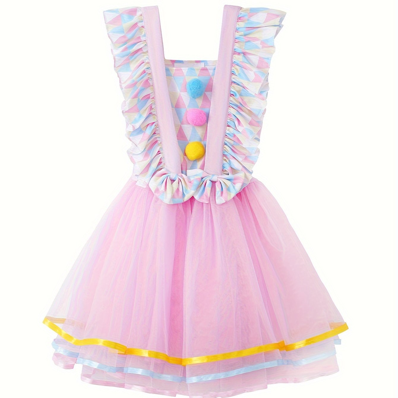 girls dreamy sweet splicing argyle pattern ruffle trim tutu dress for carnival party performance gift girls dress up