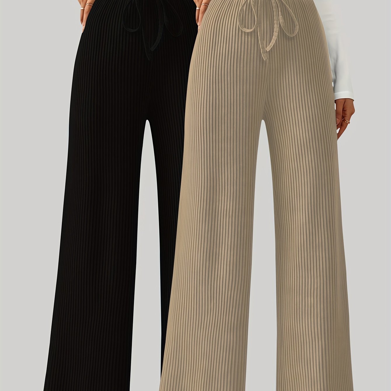E-shop 2er-Pack Einfache, vielseitige, lässige Damen-Langhose mit elastischem Bund, Basic-Stretch-Hose mit weitem Bein